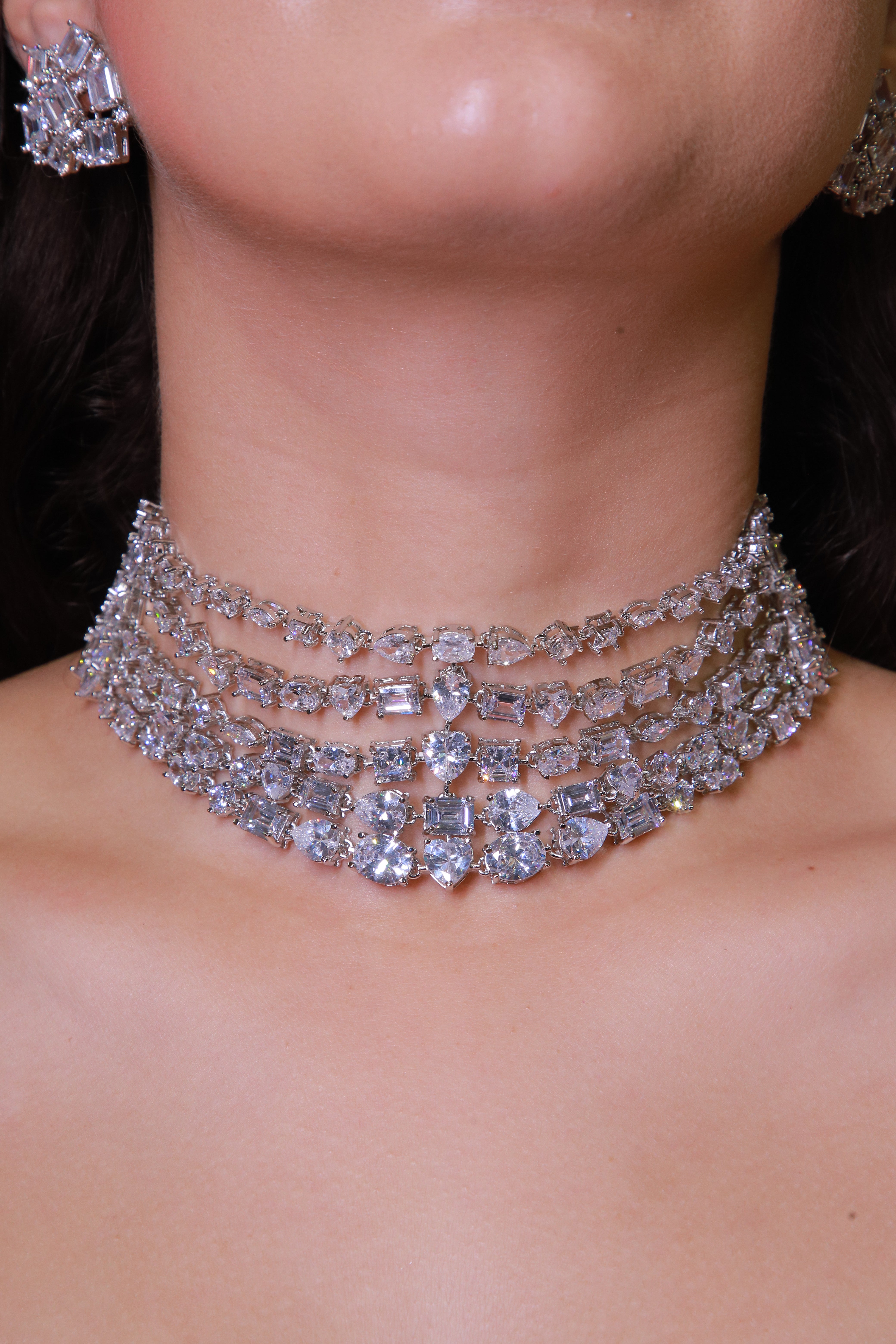 Multi-Layer Bridal Choker Set — Premium American Diamond