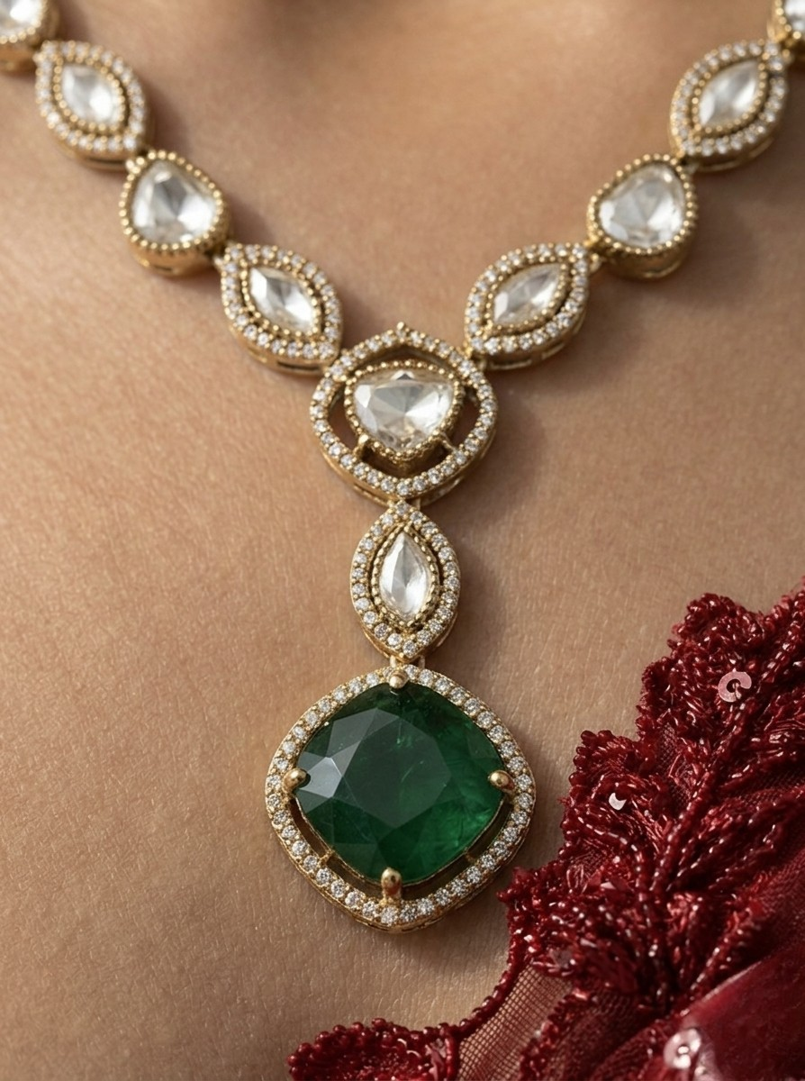 Gorgeous Moissanite Polki Necklace Set: Timeless Elegance