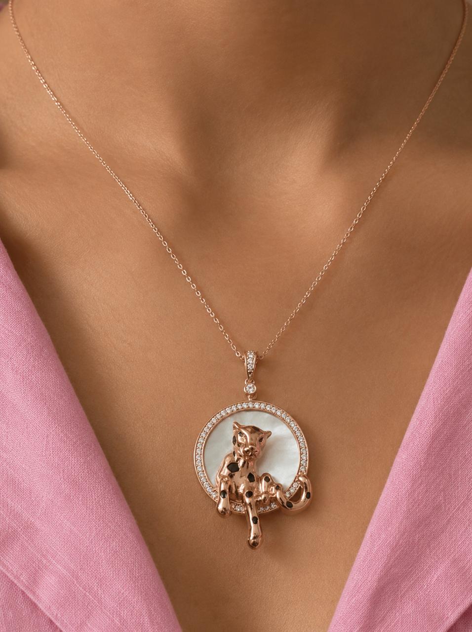 Elegant Rose Gold Jaguar Pendant Necklace-Stylish and Unique