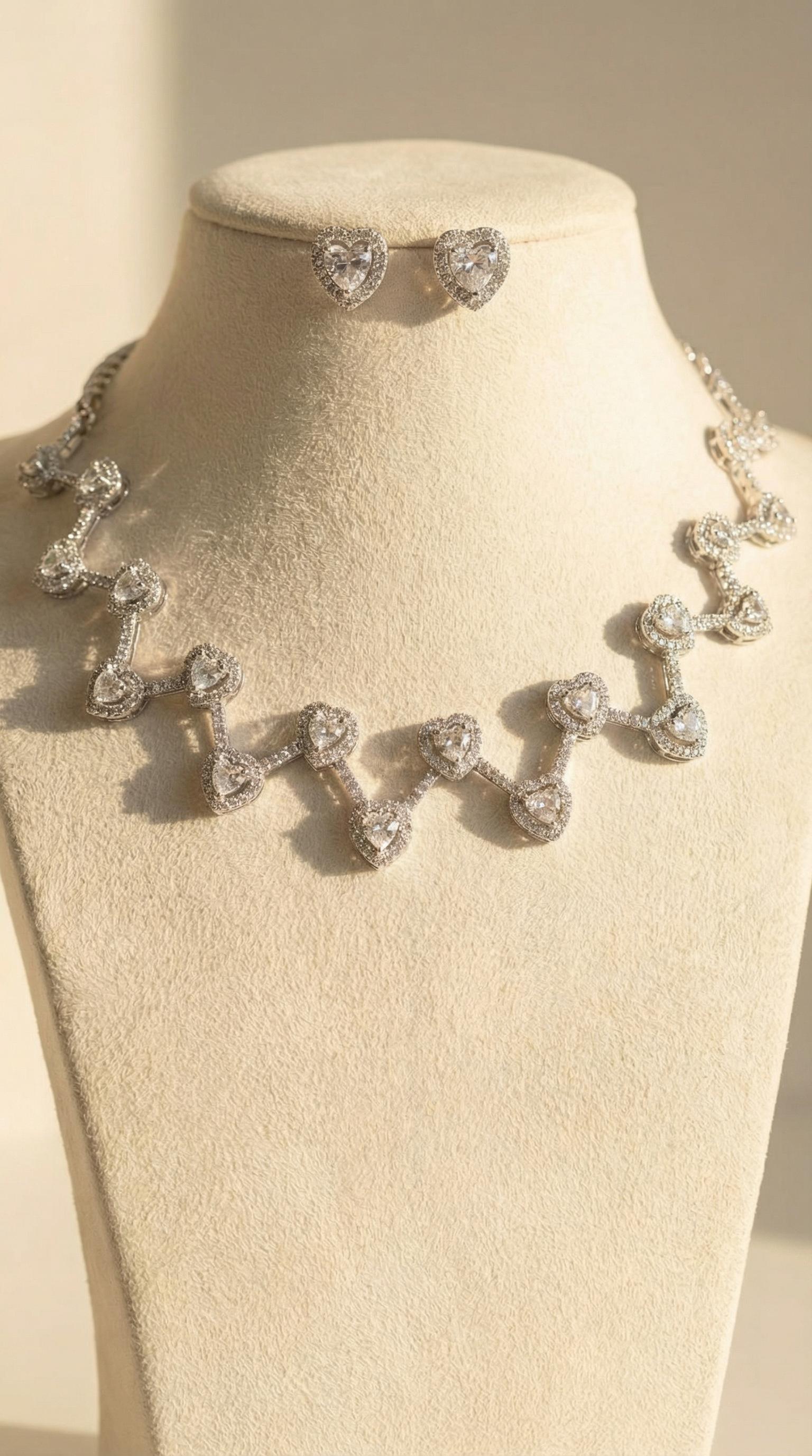 Celeste Heart Diamond Look Necklace Set – Timeless Elegance
