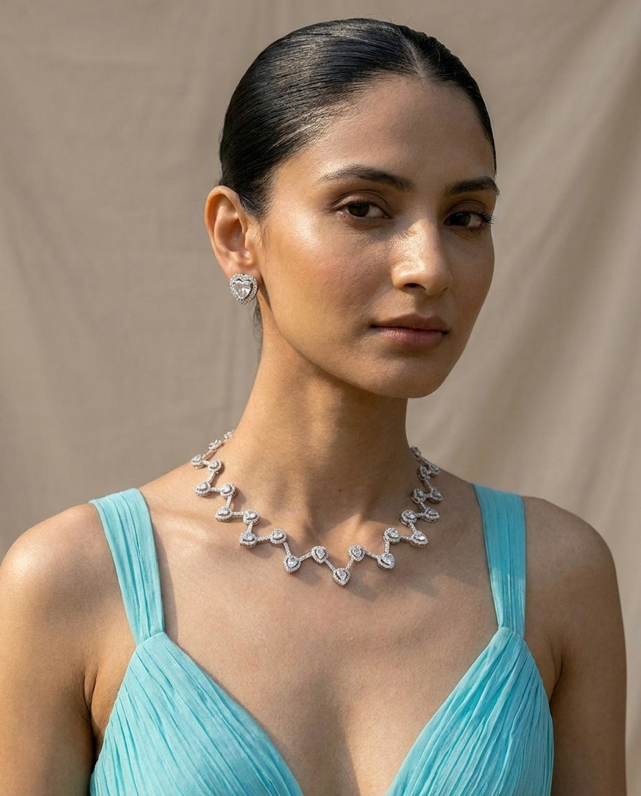 Celeste Heart Diamond Look Necklace Set – Timeless Elegance