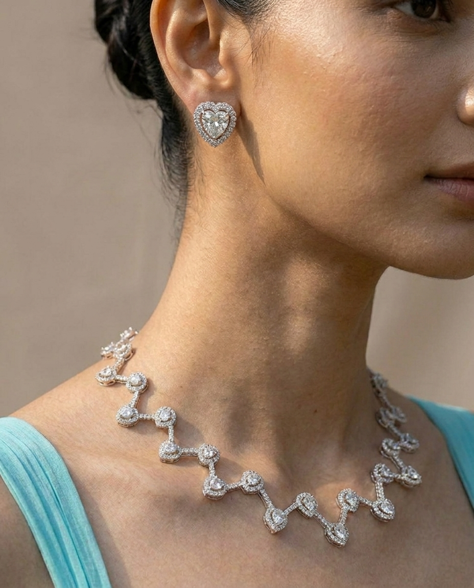 Celeste Heart Diamond Look Necklace Set – Timeless Elegance