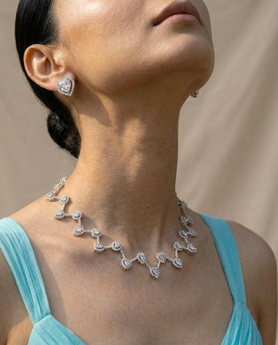 Celeste Heart Diamond Look Necklace Set – Timeless Elegance