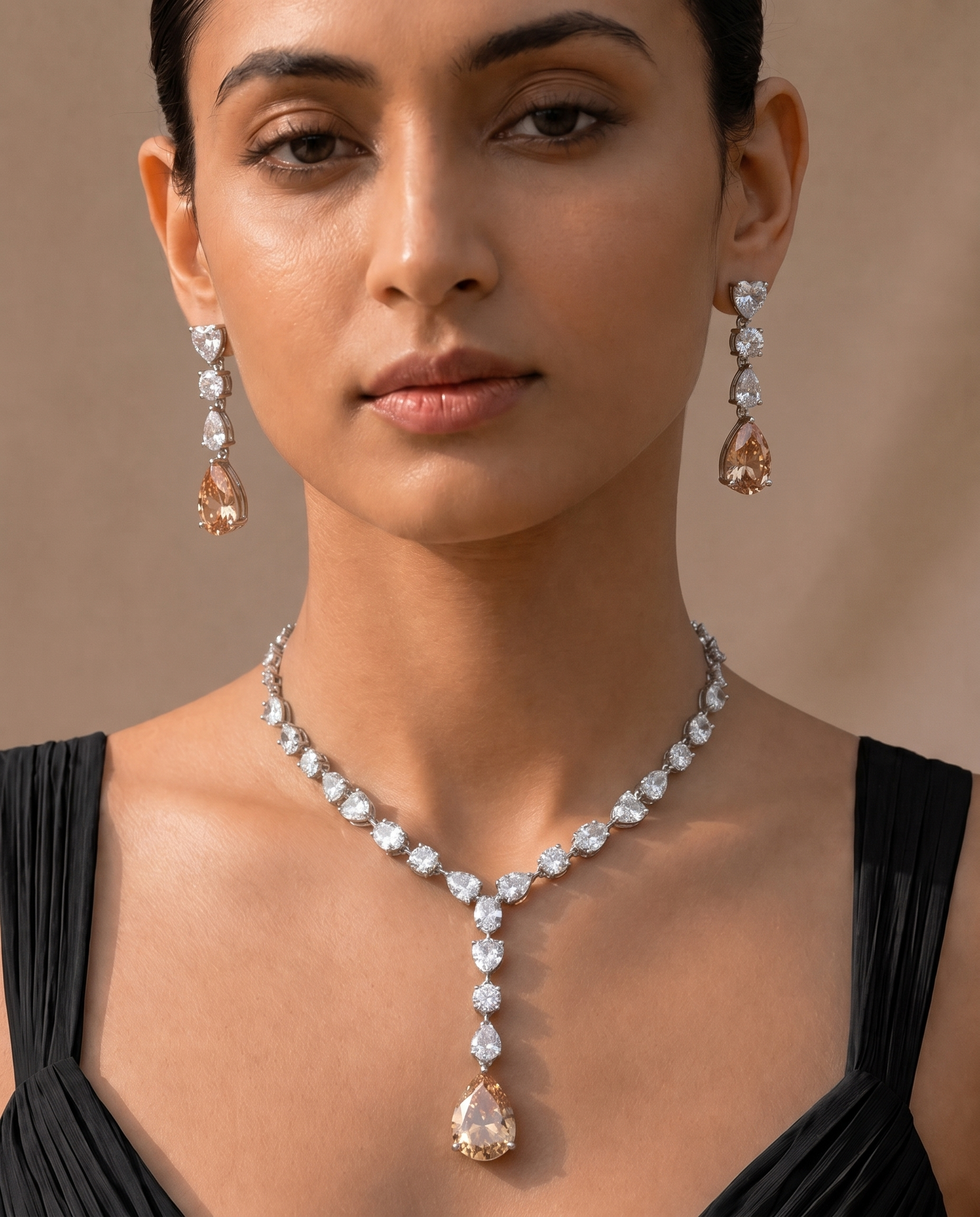 Champagne Drop Statement Necklace Set – Luxe Evening Edit