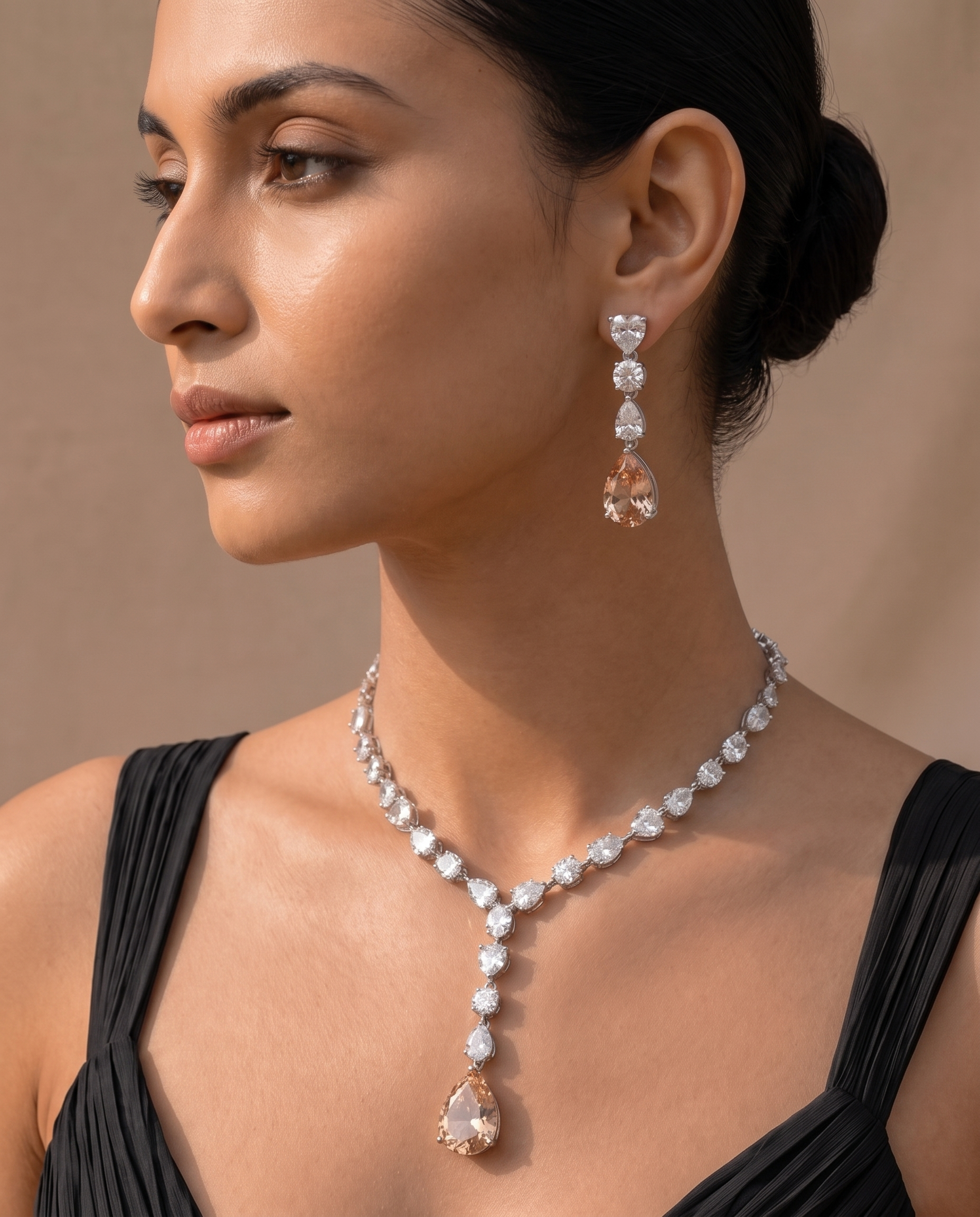 Champagne Drop Statement Necklace Set – Luxe Evening Edit