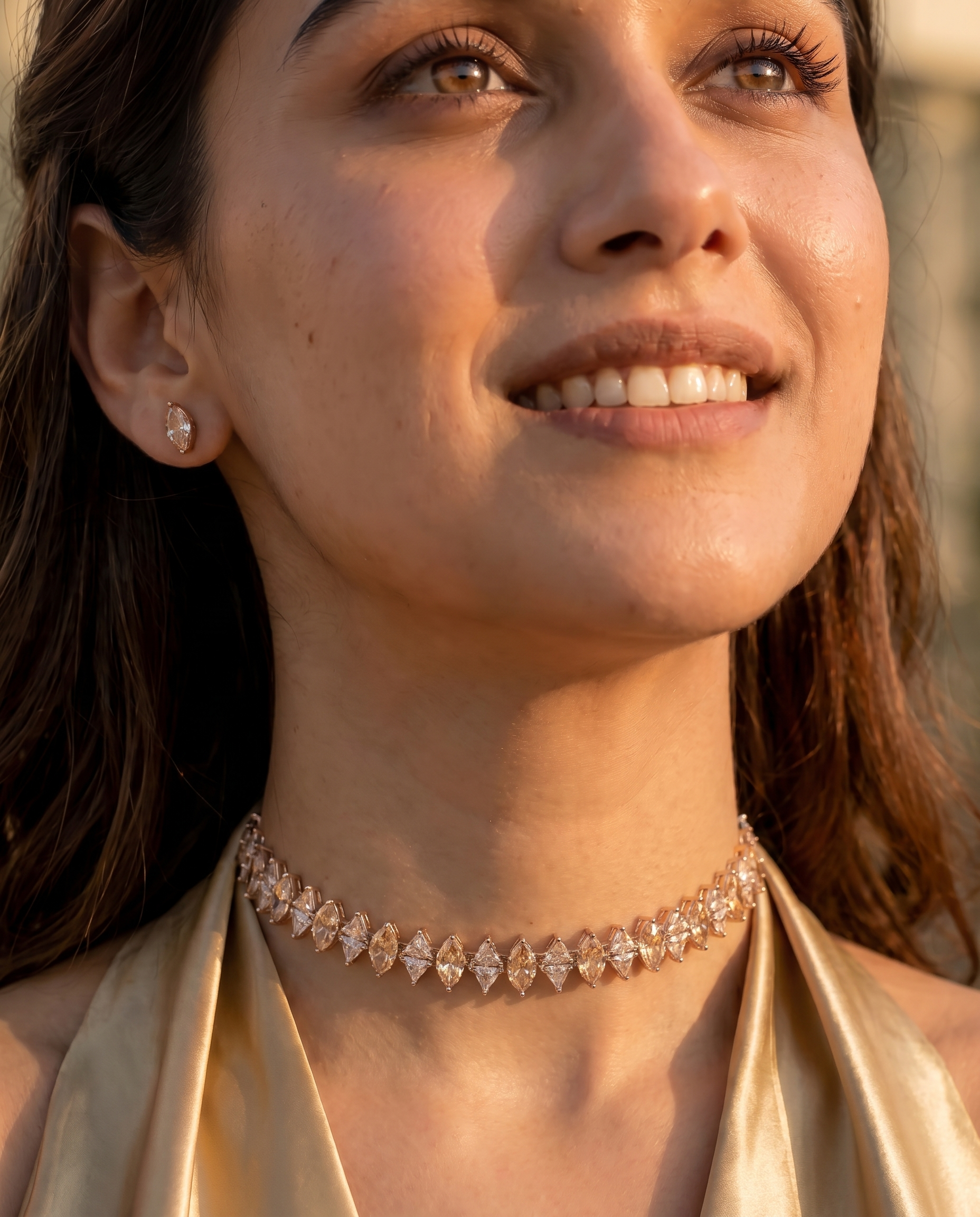 Saanjh Champagne & Clear Stone Choker Necklace | Marquise-Cut Statement Collar