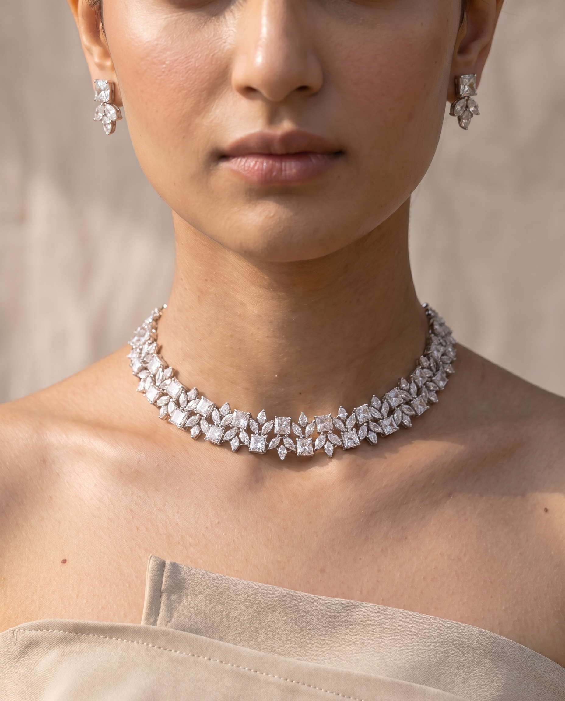 Marquise &amp; Emerald-Cut Diamond Cluster Necklace &amp; Earring Set