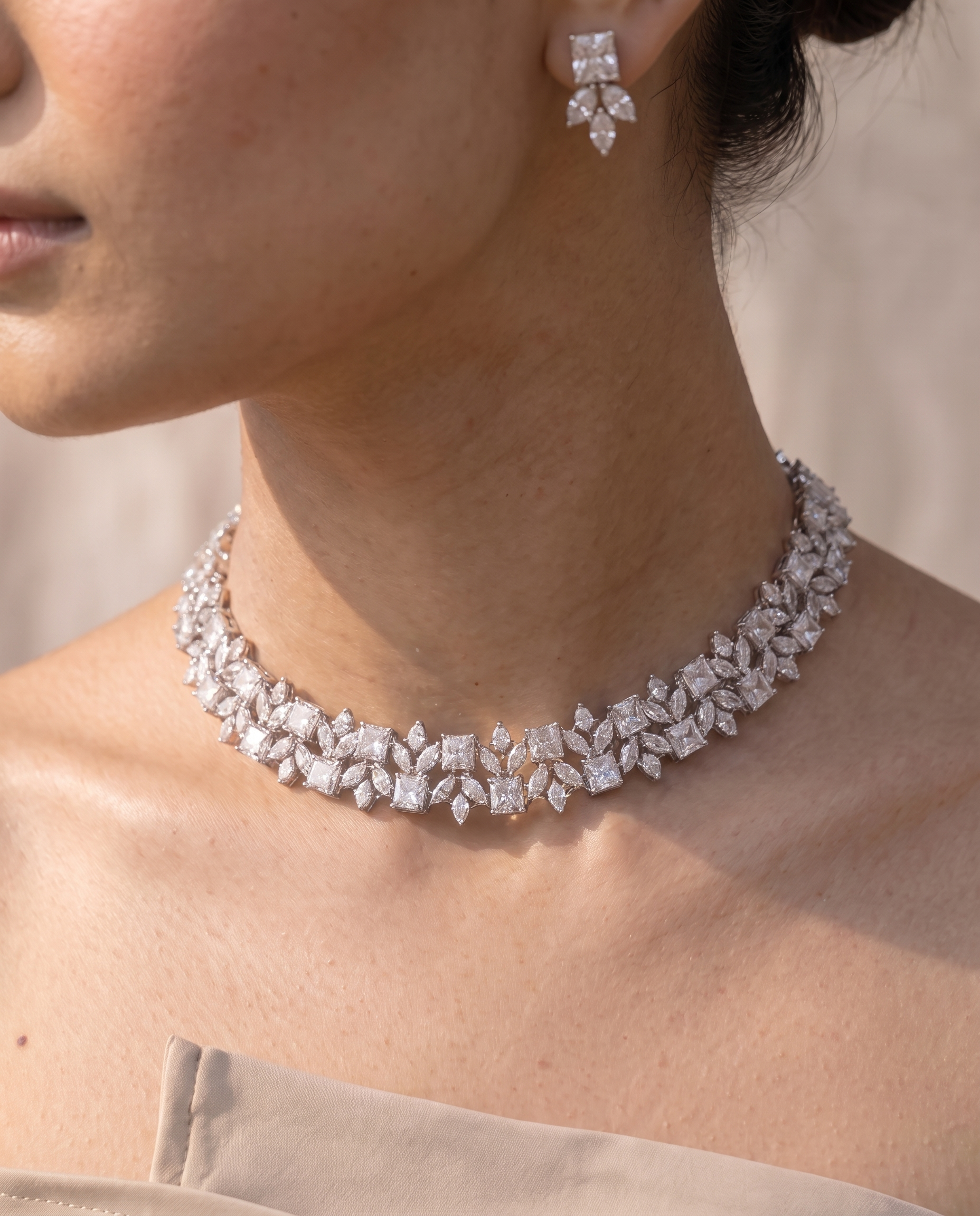 Marquise &amp; Emerald-Cut Diamond Cluster Necklace &amp; Earring Set