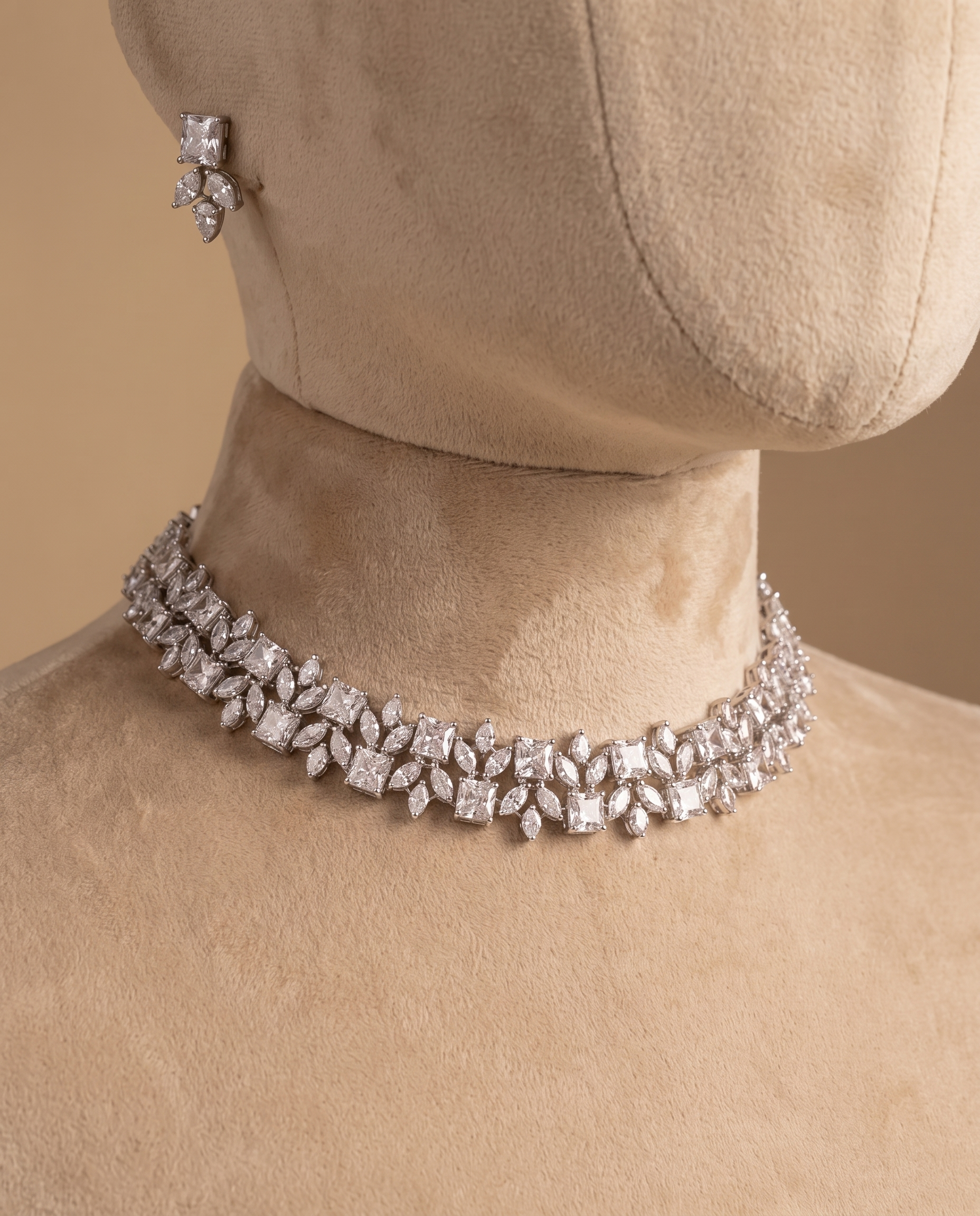 Marquise &amp; Emerald-Cut Diamond Cluster Necklace &amp; Earring Set