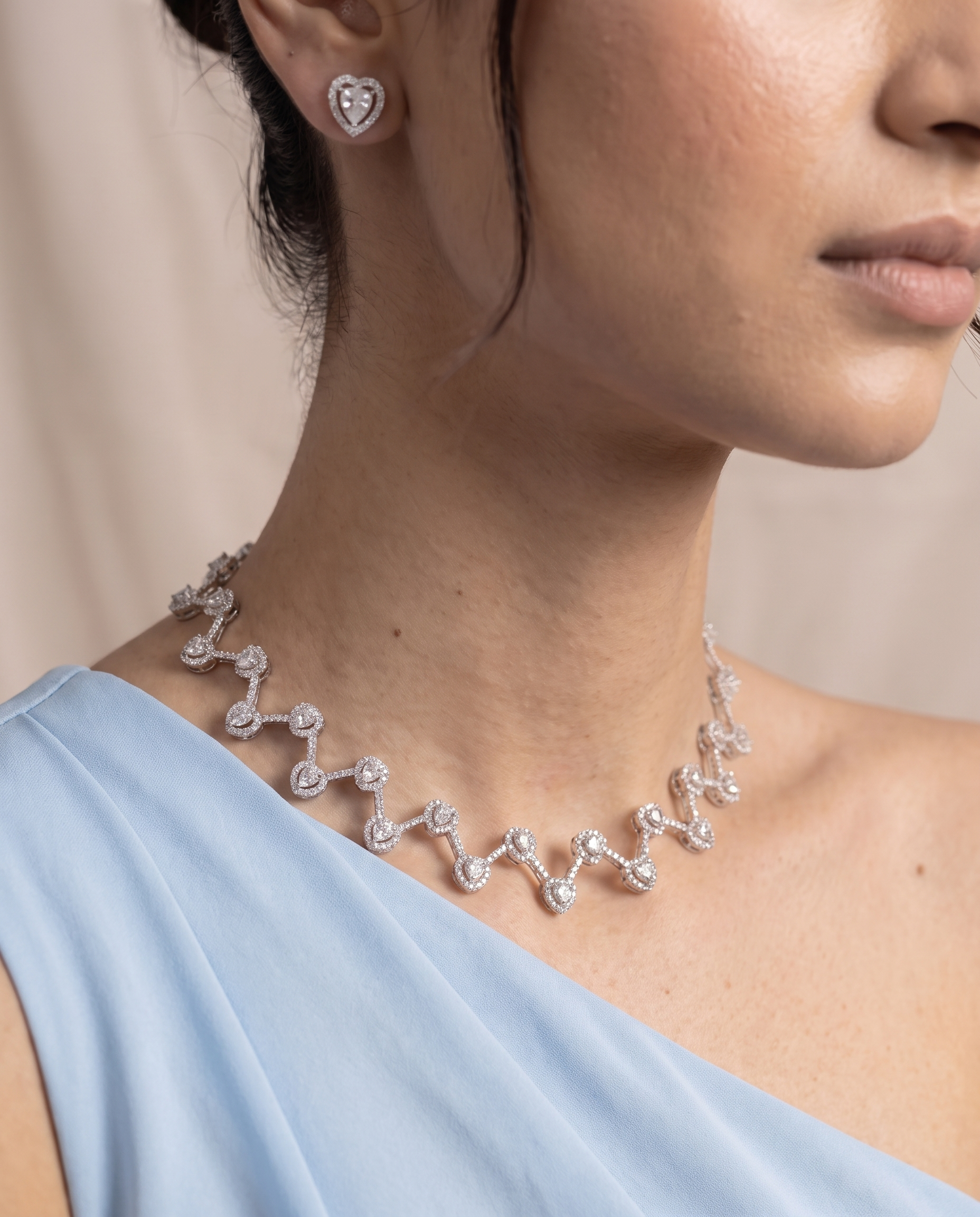 Celeste Heart Diamond Look Necklace Set – Timeless Elegance