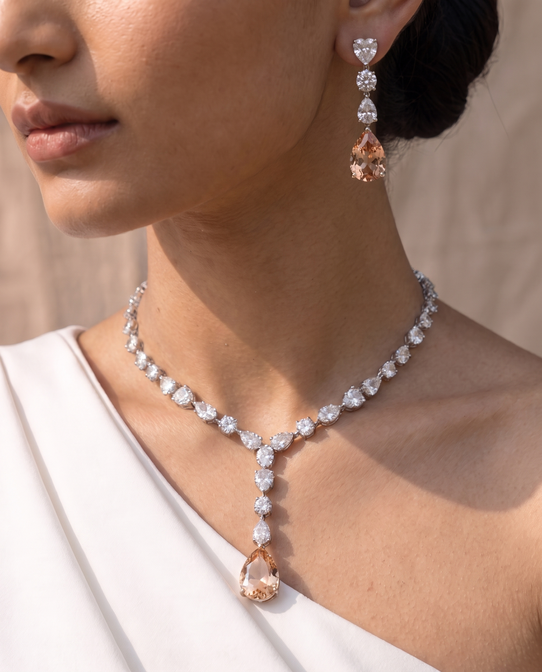 Champagne Drop Statement Necklace Set – Luxe Evening Edit