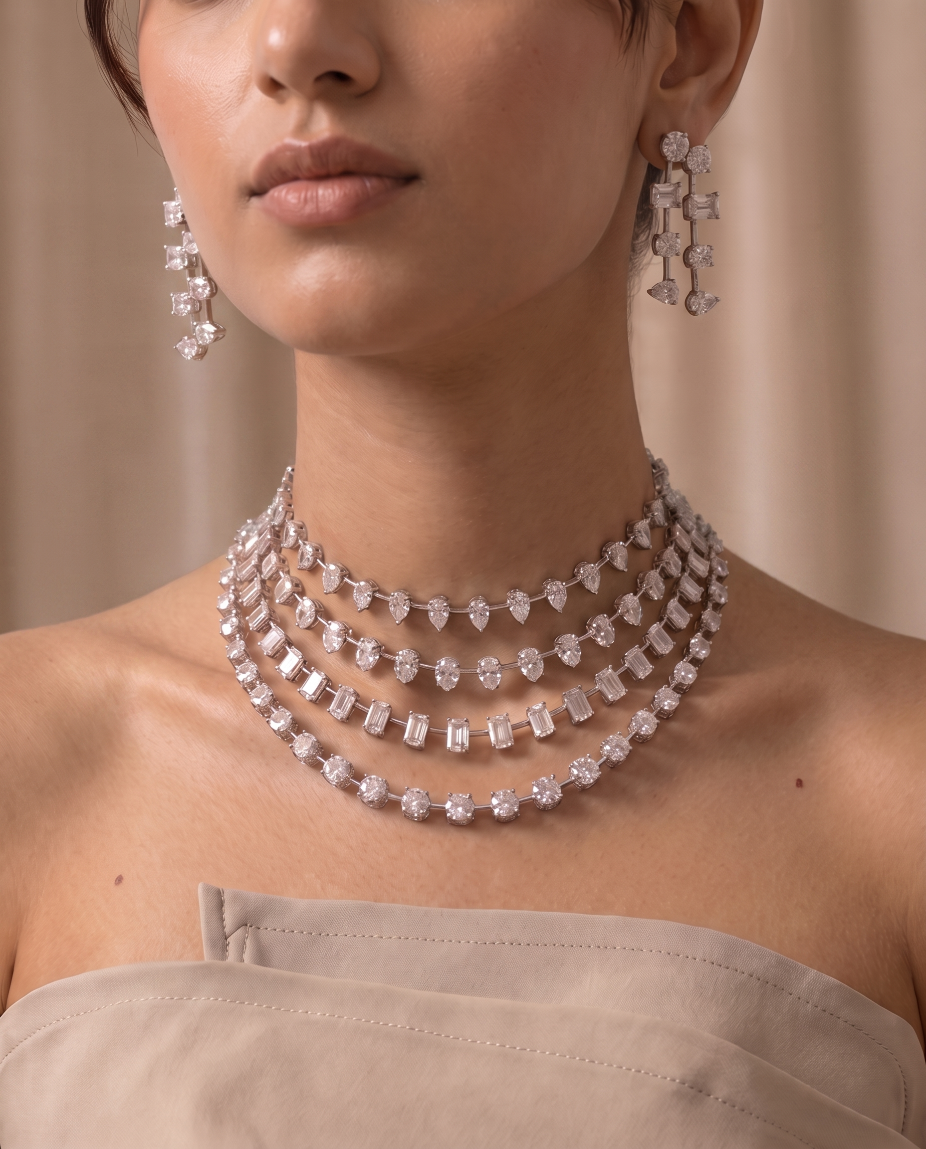 Celestial Layers Diamond Look Choker Set – Luxe Statement Edit