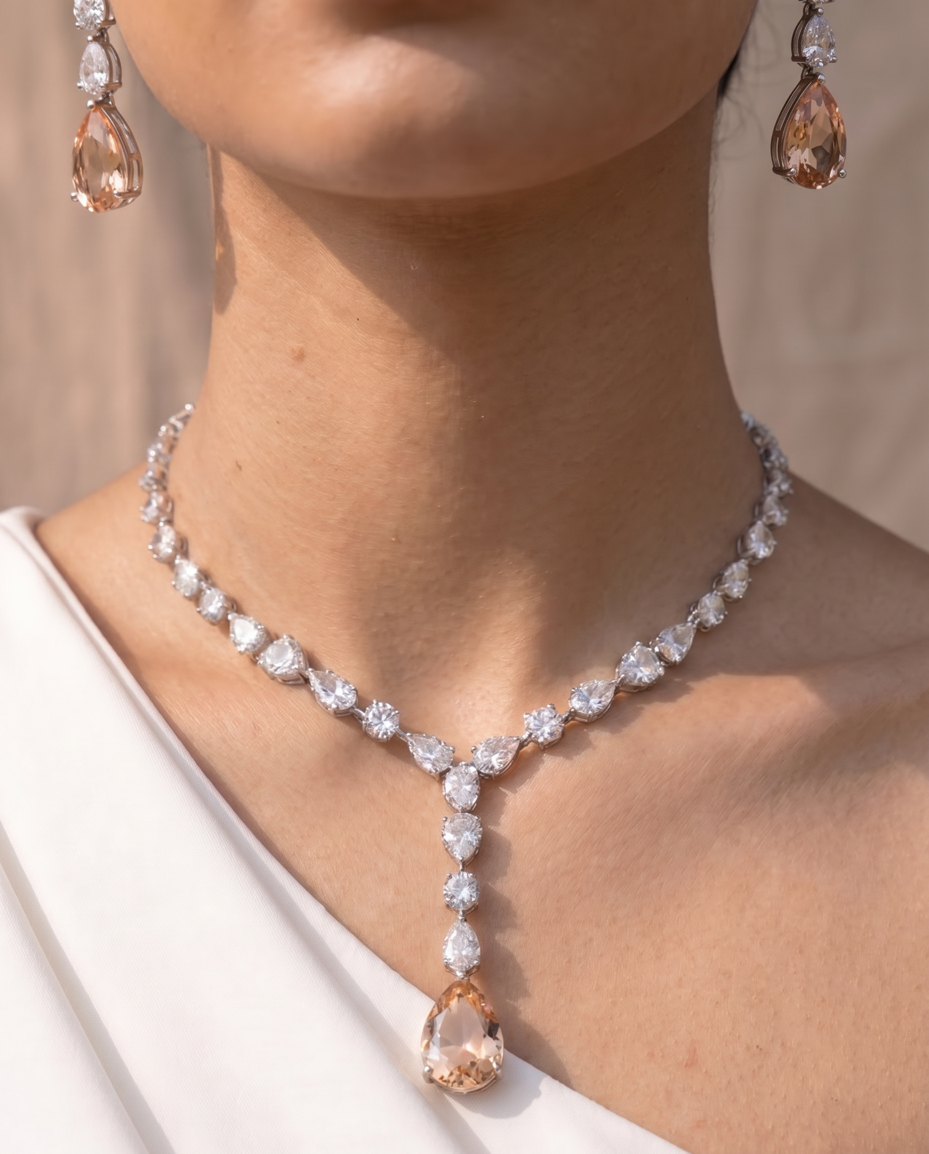 Champagne Drop Statement Necklace Set – Luxe Evening Edit