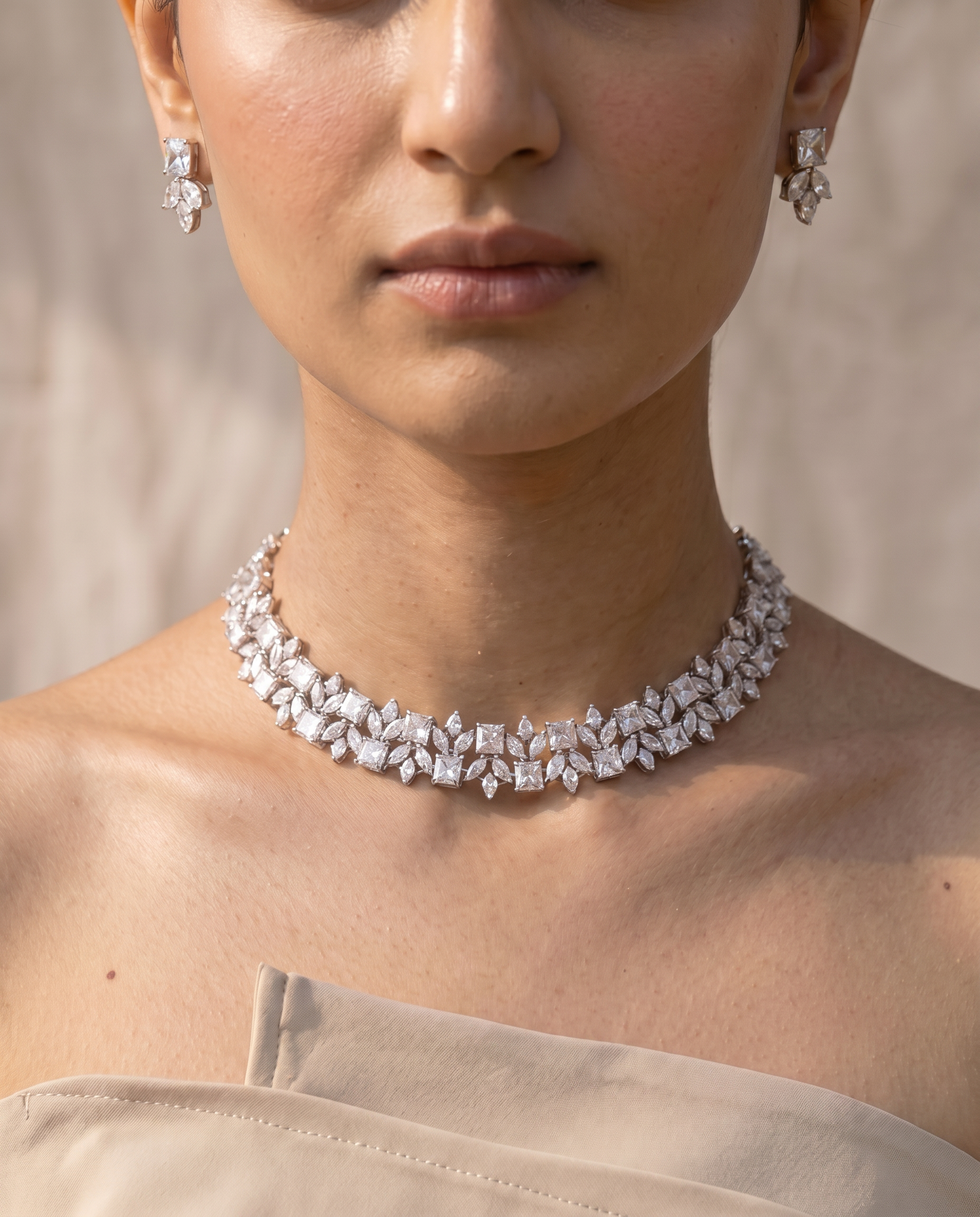 Marquise &amp; Emerald-Cut Diamond Cluster Necklace &amp; Earring Set
