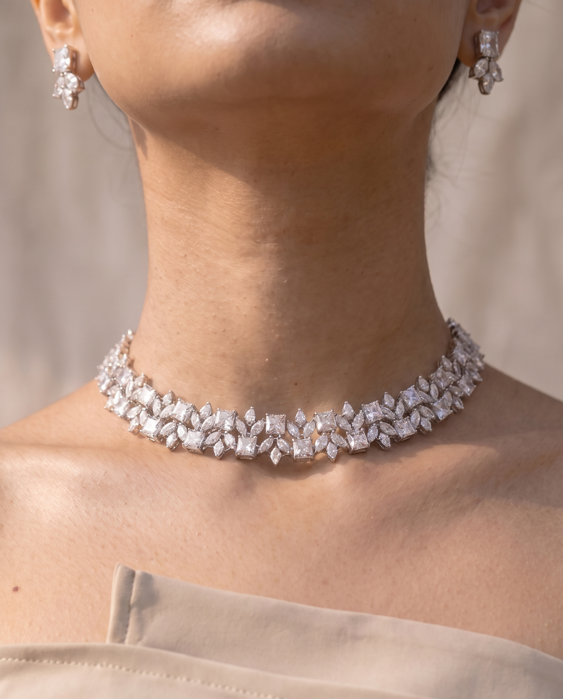 Marquise &amp; Emerald-Cut Diamond Cluster Necklace &amp; Earring Set