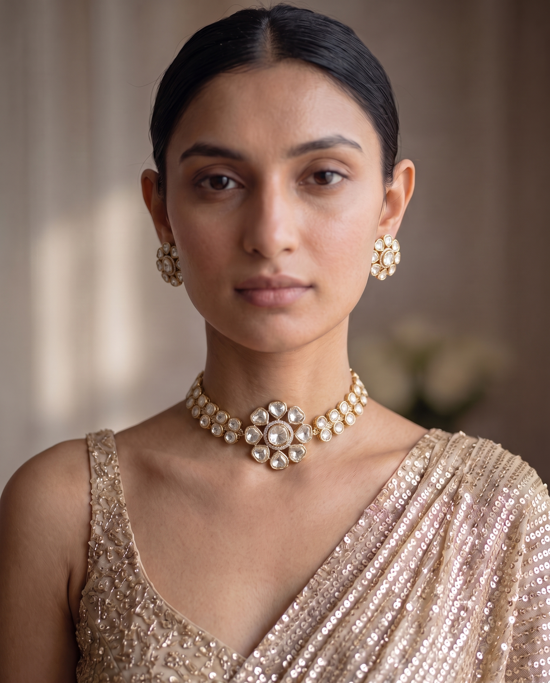 Floral Majesty Gold & Kundan Choker Set – Premium Festive Glam