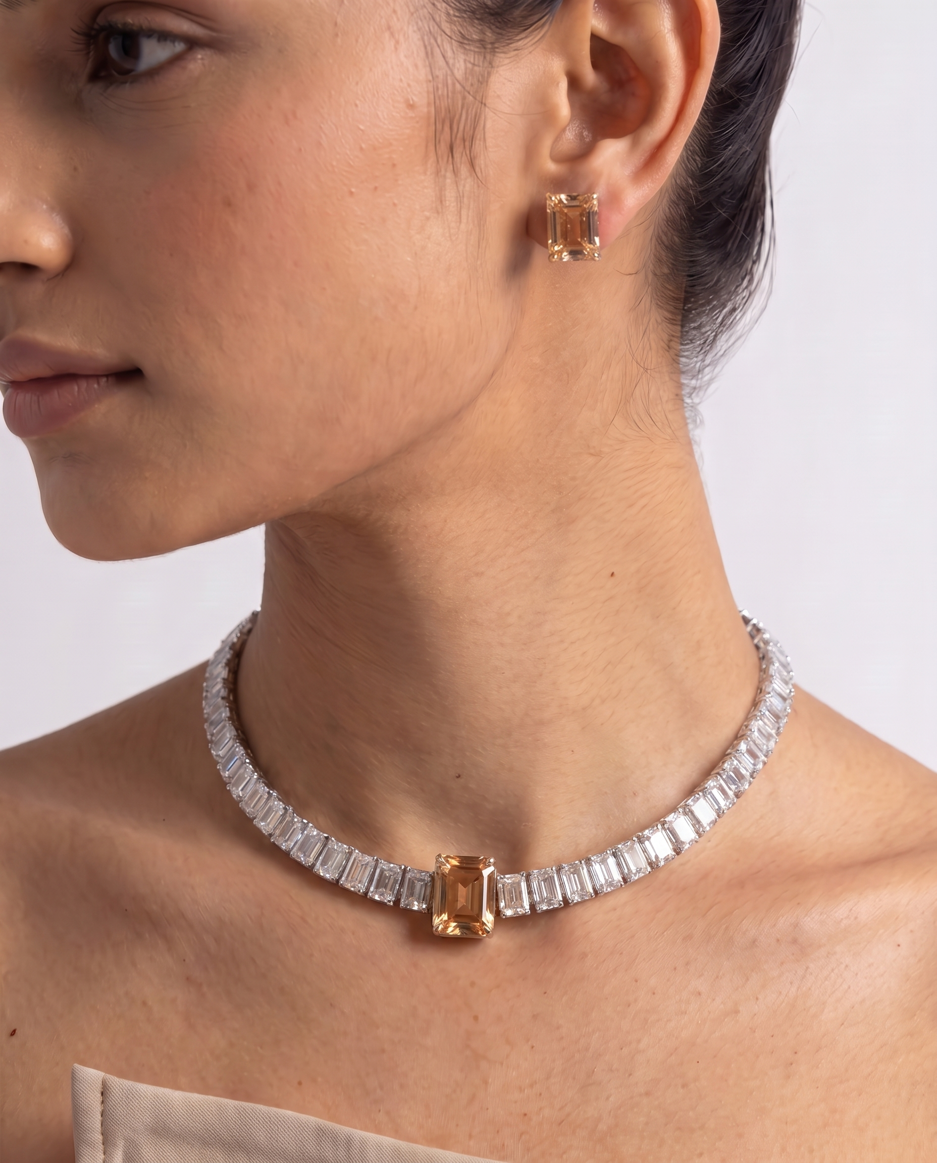 Champagne Baguette Diamond Look Choker Set – Luxe Evening Edit