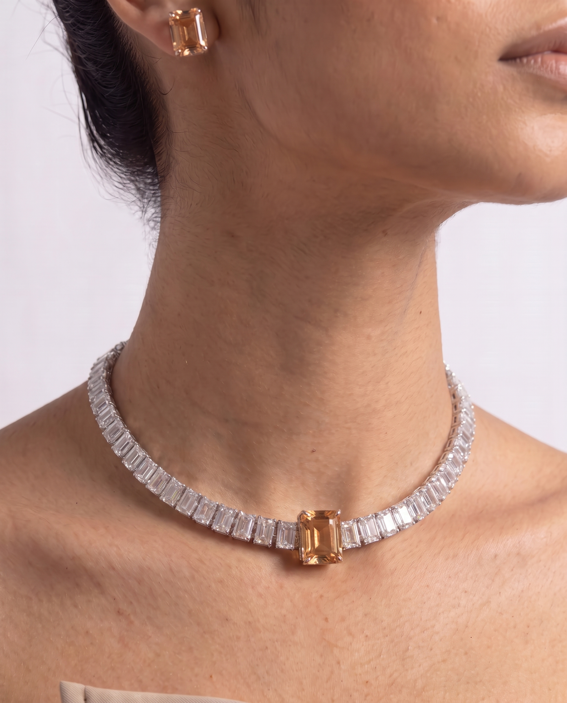 Champagne Baguette Diamond Look Choker Set – Luxe Evening Edit