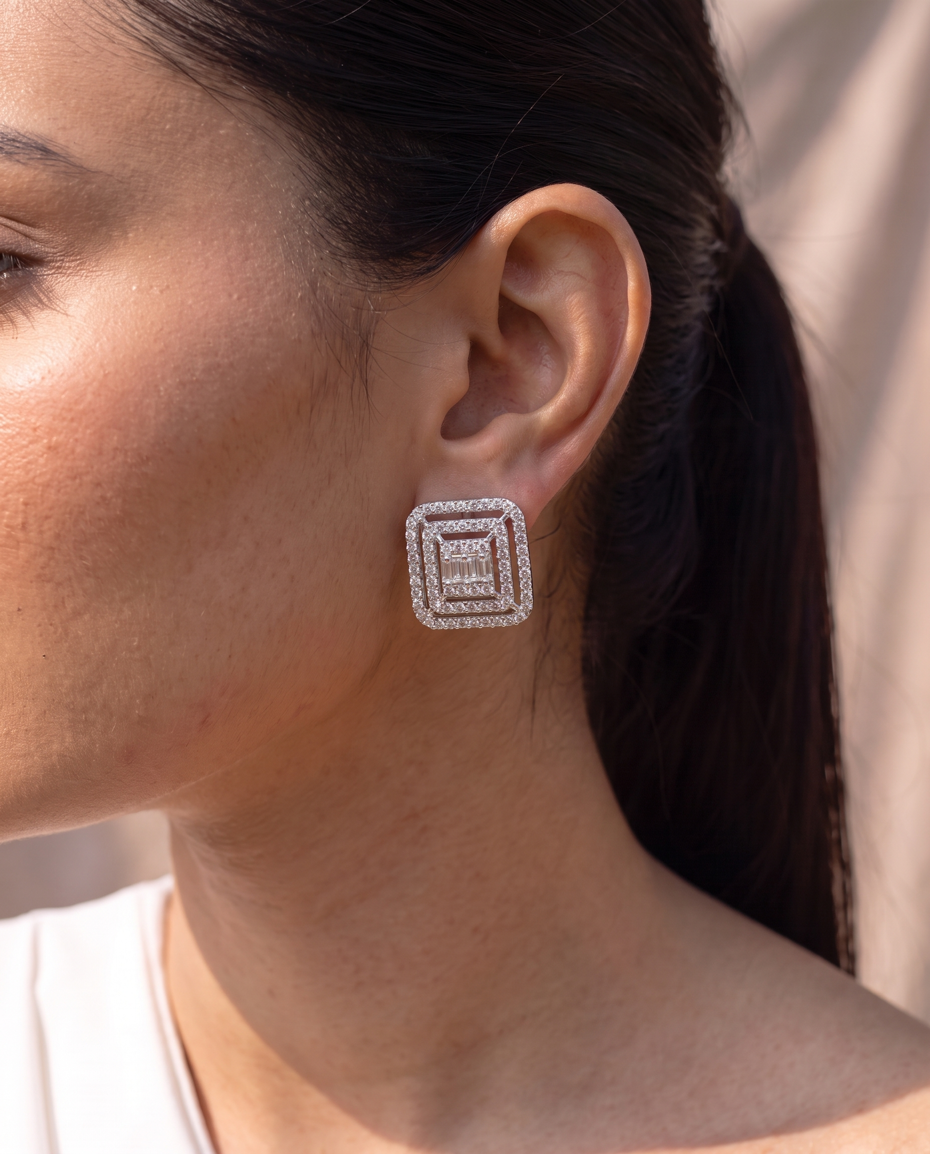 Geometric Halo Diamond Choker &amp; Earring Set