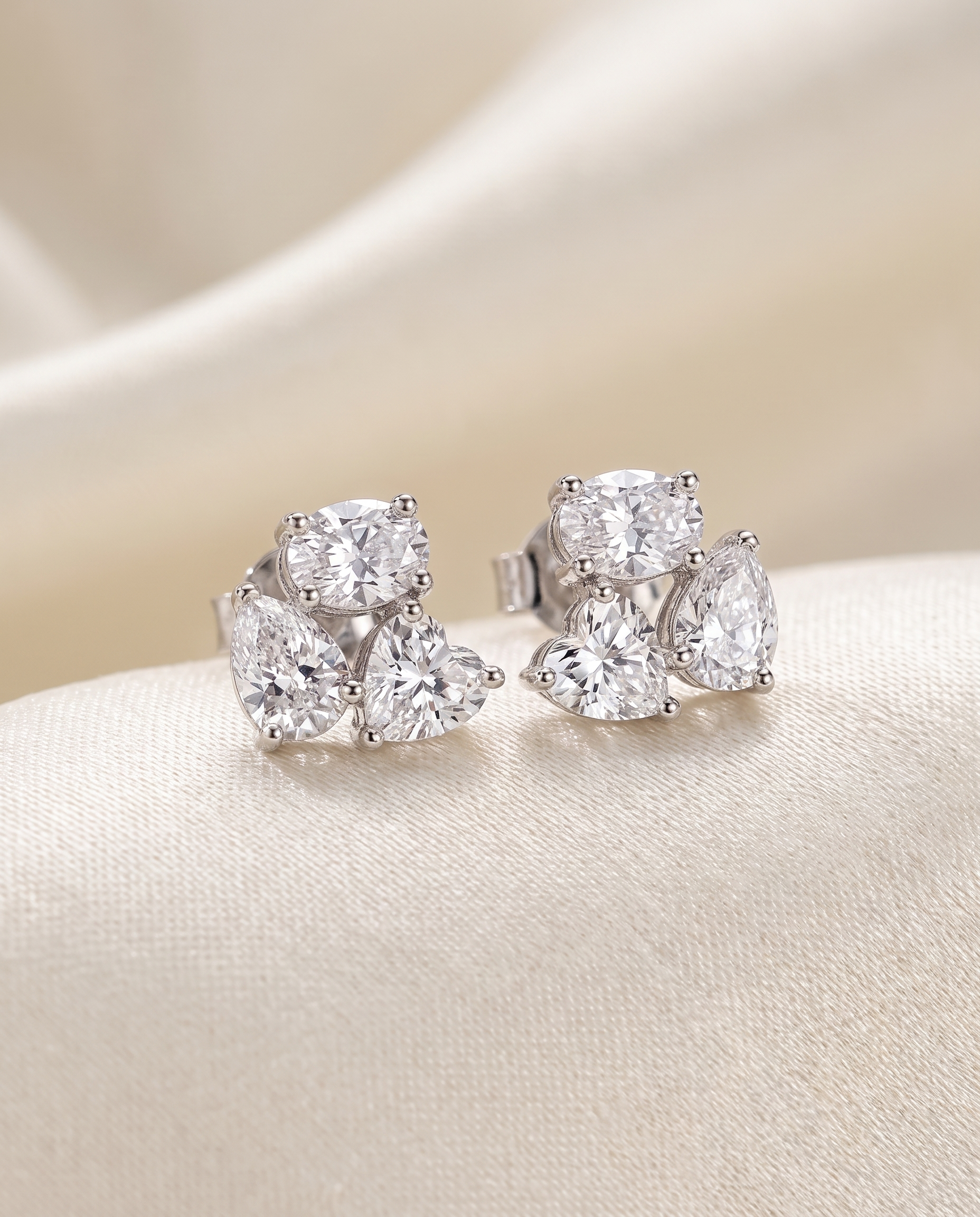 Trio Cluster Stud Earrings | Mixed-Cut Crystal Studs in Silver-Tone