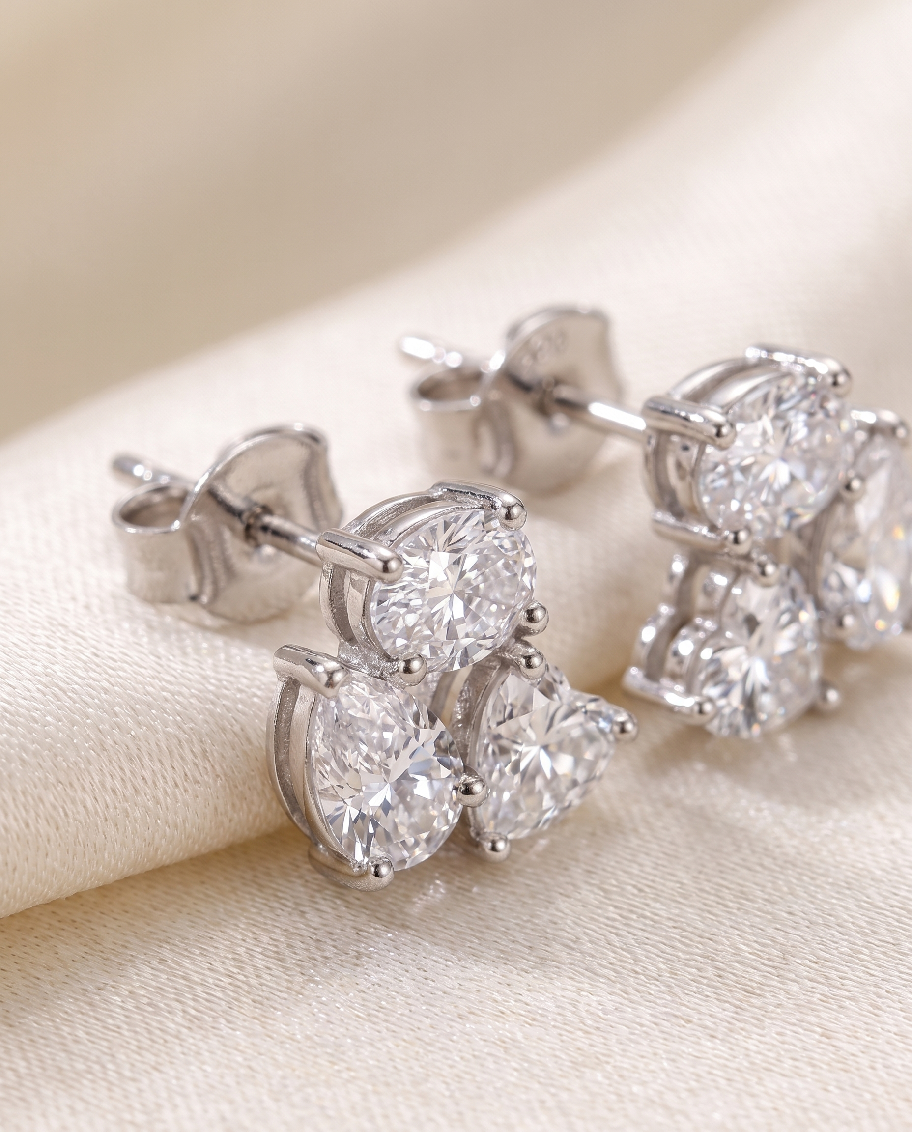 Trio Cluster Stud Earrings | Mixed-Cut Crystal Studs in Silver-Tone
