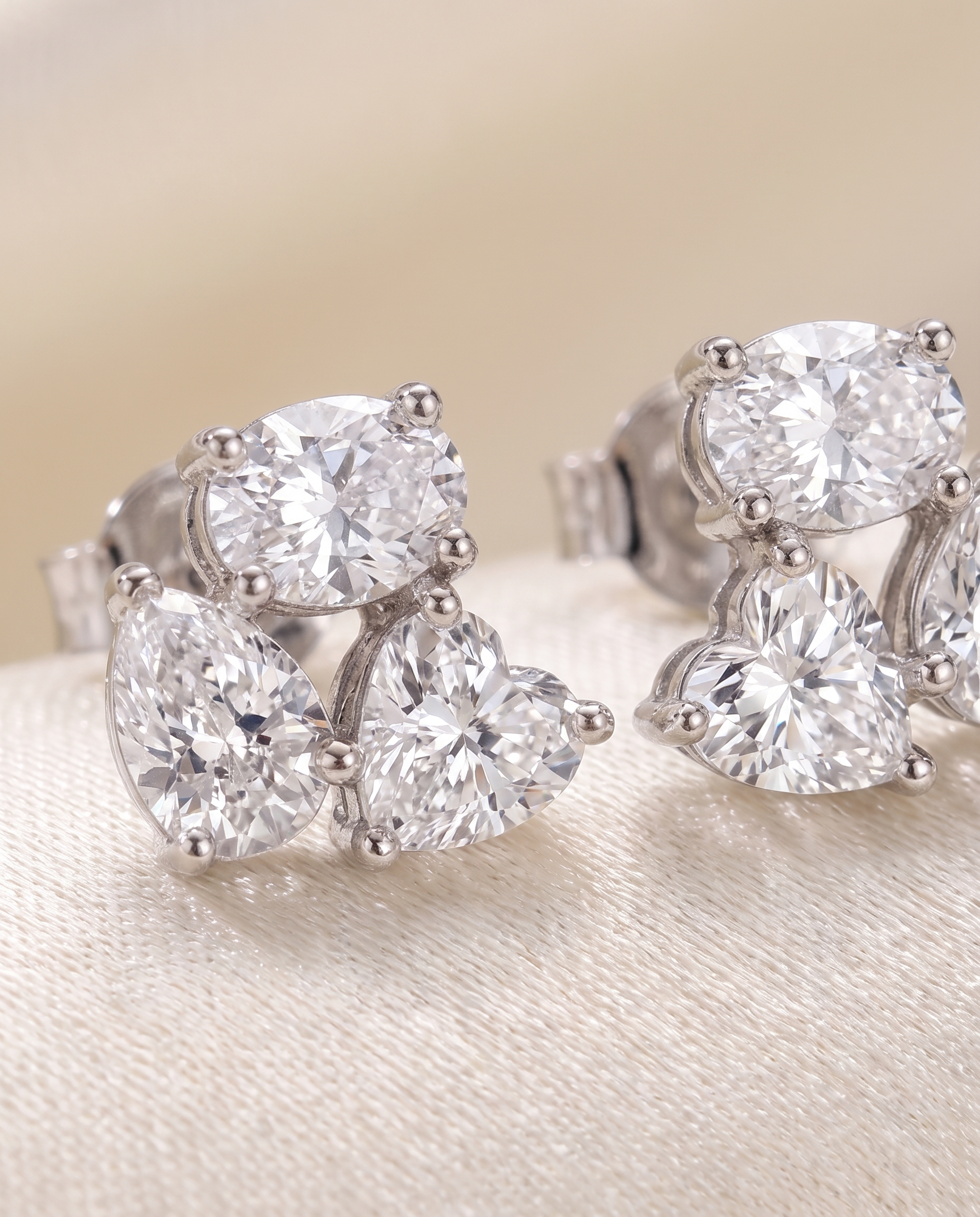 Trio Cluster Stud Earrings | Mixed-Cut Crystal Studs in Silver-Tone