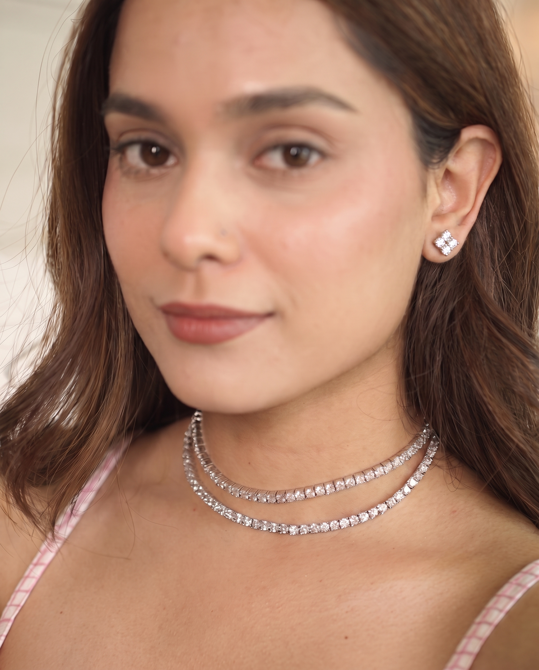 Double Layer Diamond Choker Necklace &amp; Stud Earrings Set