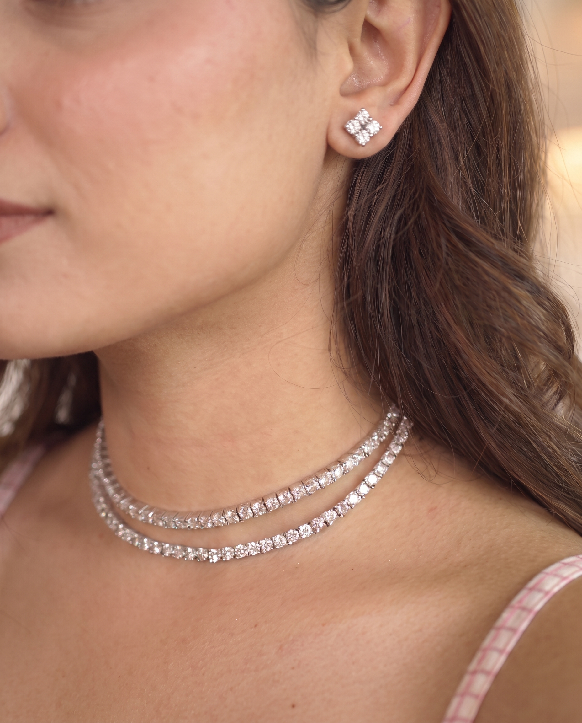 Double Layer Diamond Choker Necklace &amp; Stud Earrings Set