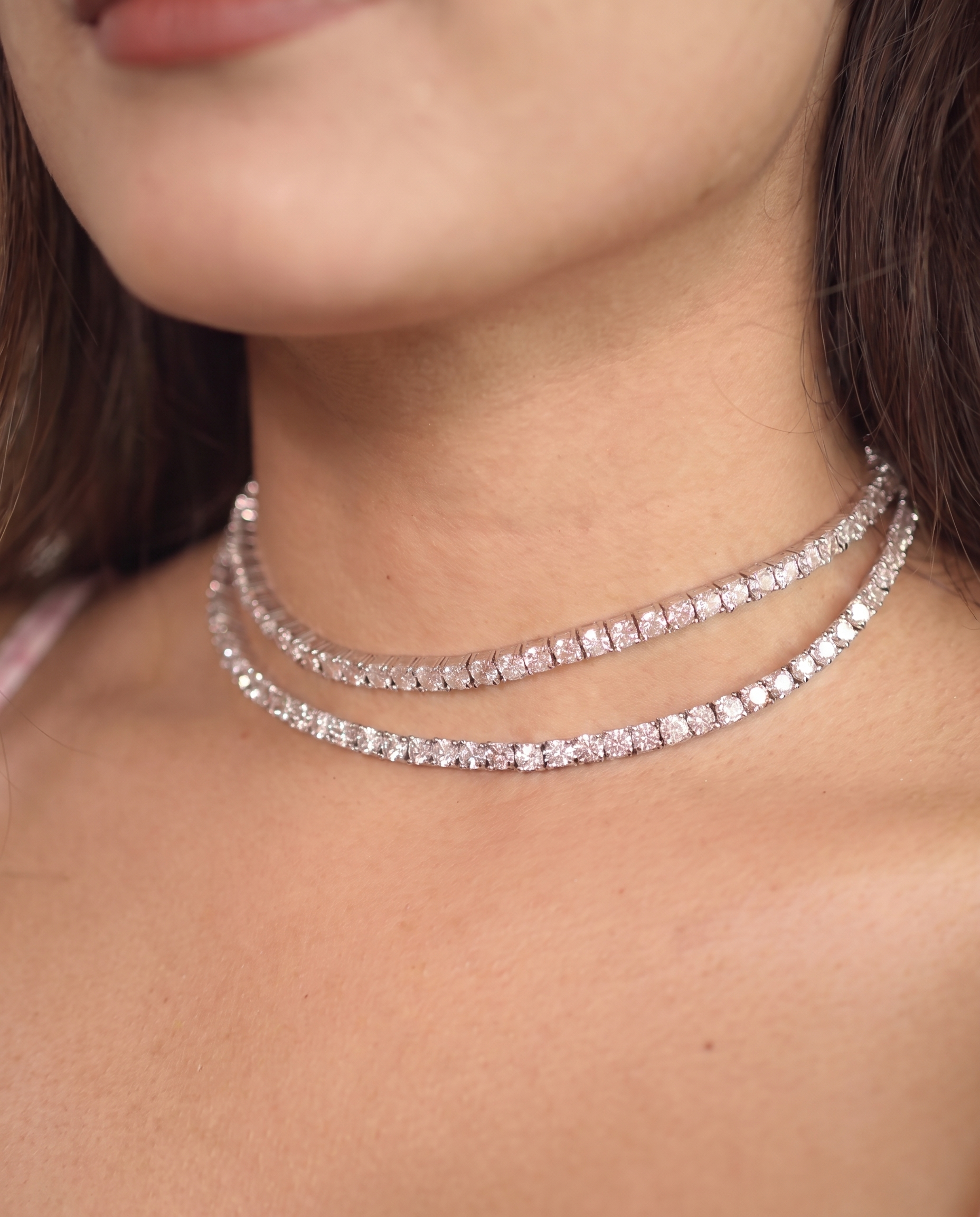 Double Layer Diamond Choker Necklace &amp; Stud Earrings Set