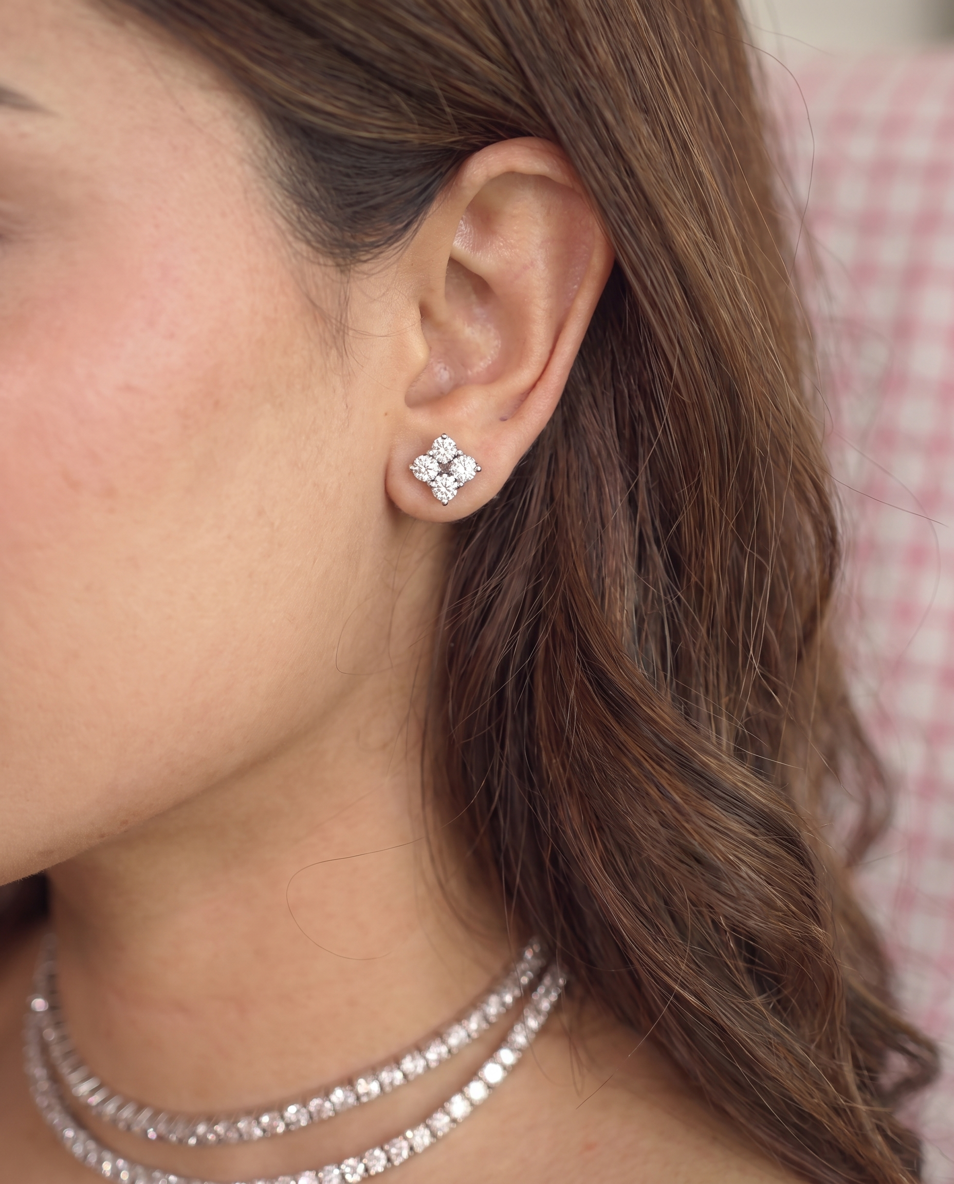 Double Layer Diamond Choker Necklace &amp; Stud Earrings Set