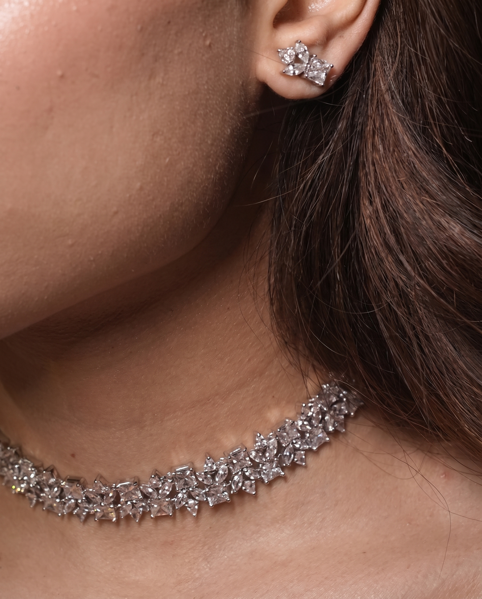 Marquise &amp; Emerald-Cut Diamond Cluster Necklace &amp; Earring Set