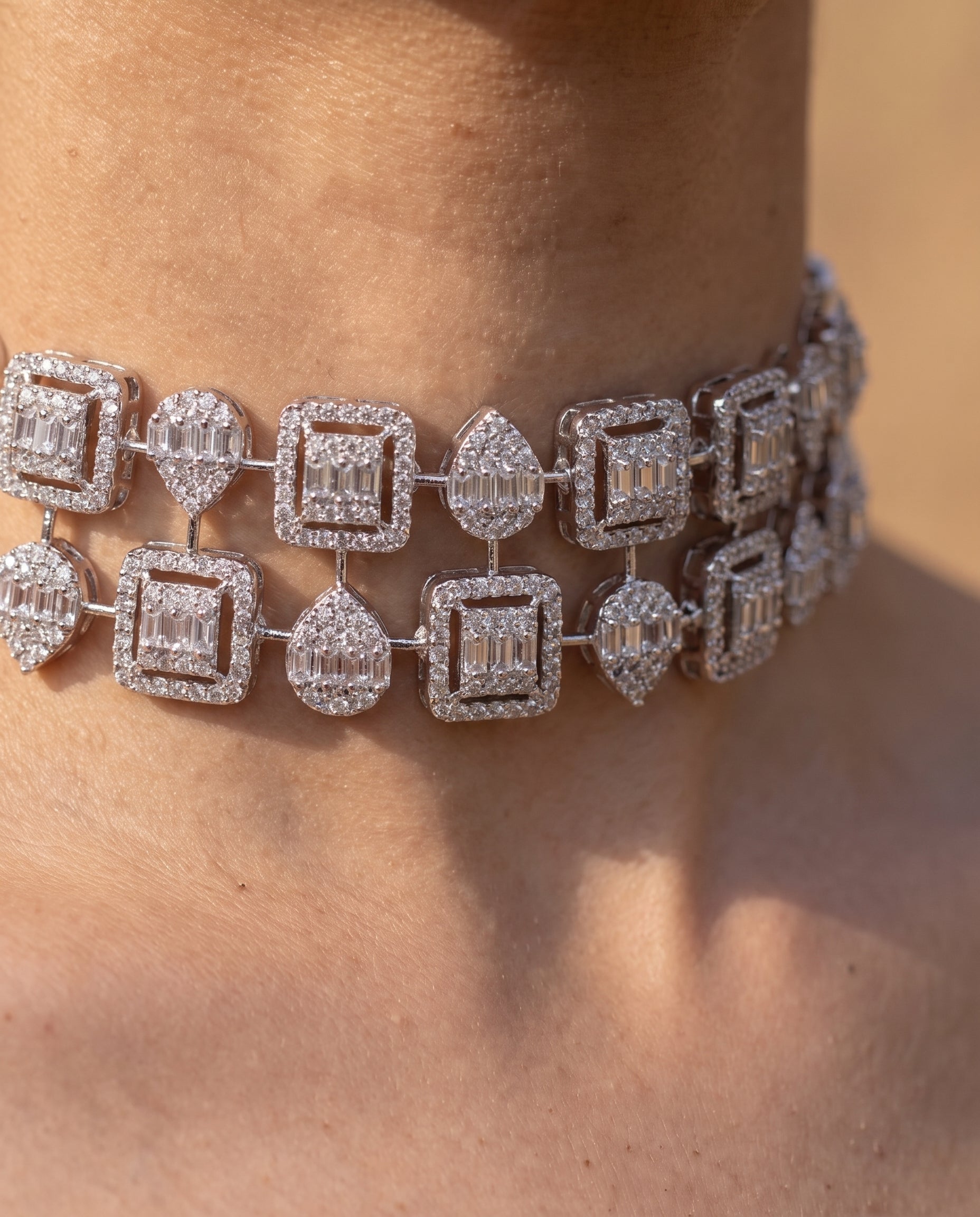 Geometric Halo Diamond Choker &amp; Earring Set