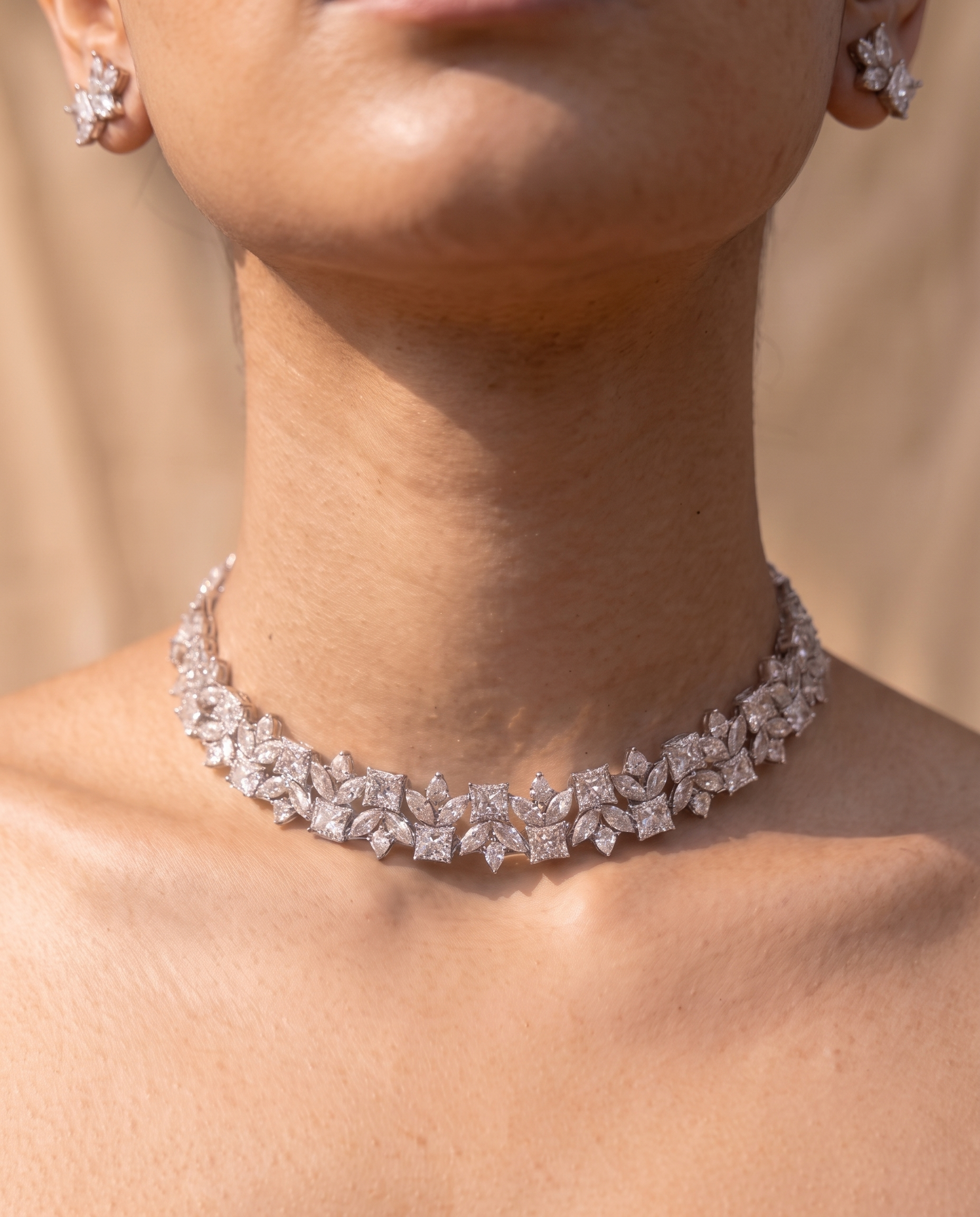 Marquise &amp; Emerald-Cut Diamond Cluster Necklace &amp; Earring Set