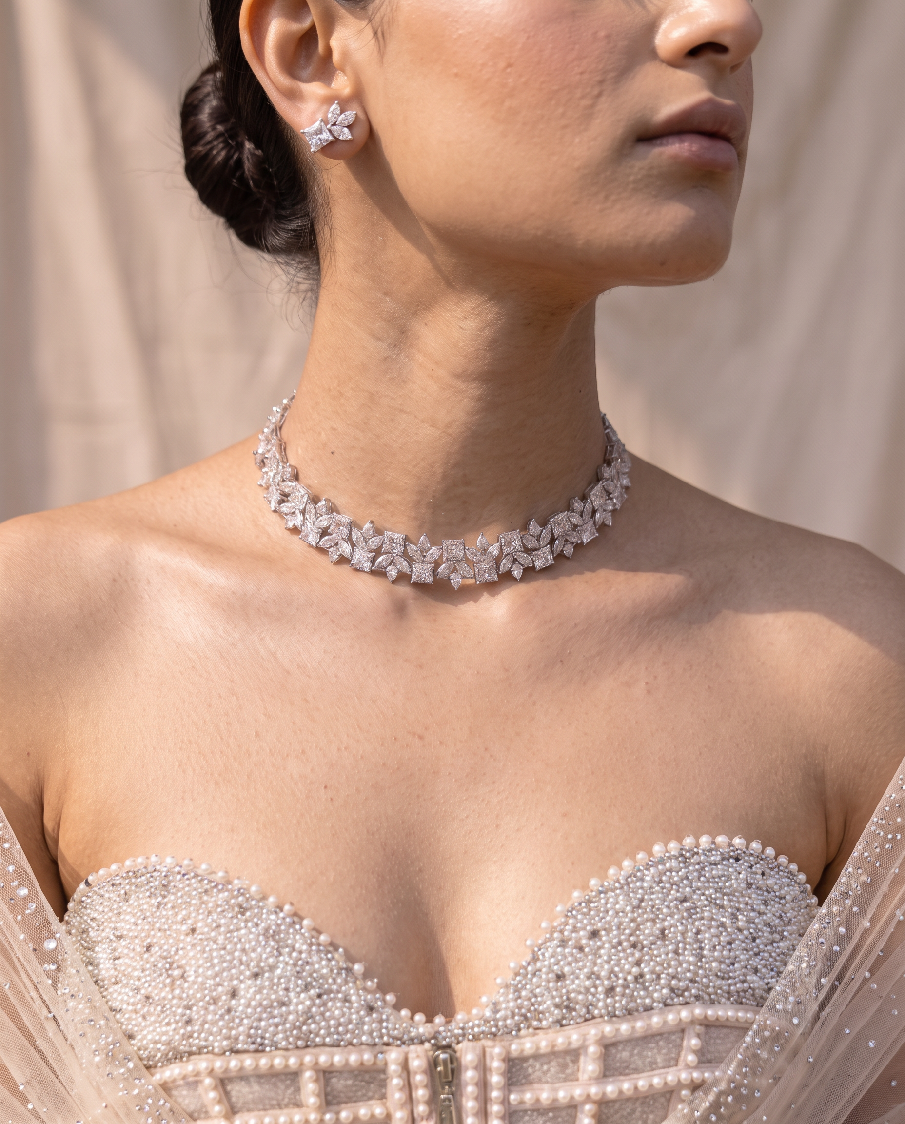 Marquise &amp; Emerald-Cut Diamond Cluster Necklace &amp; Earring Set