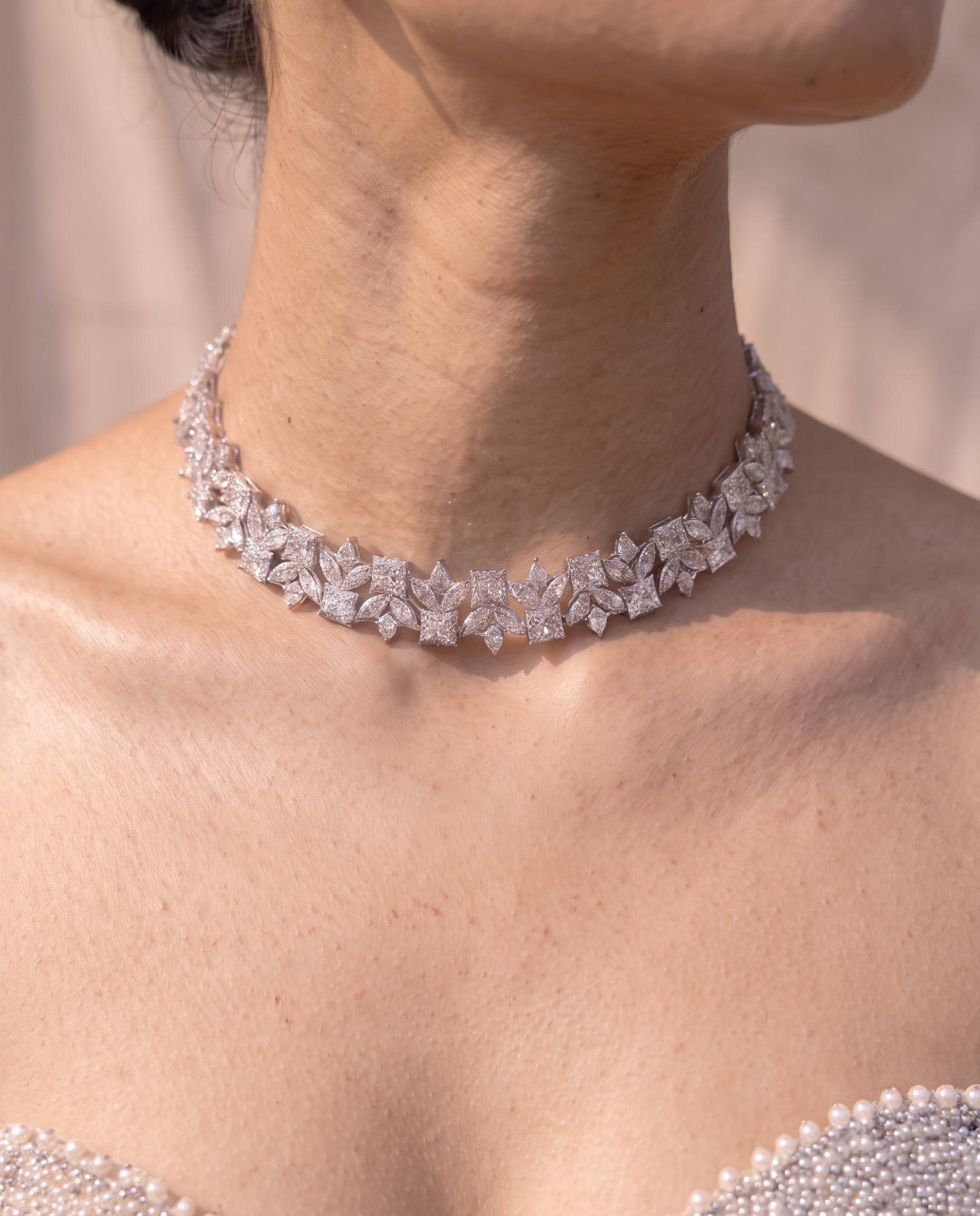 Marquise &amp; Emerald-Cut Diamond Cluster Necklace &amp; Earring Set