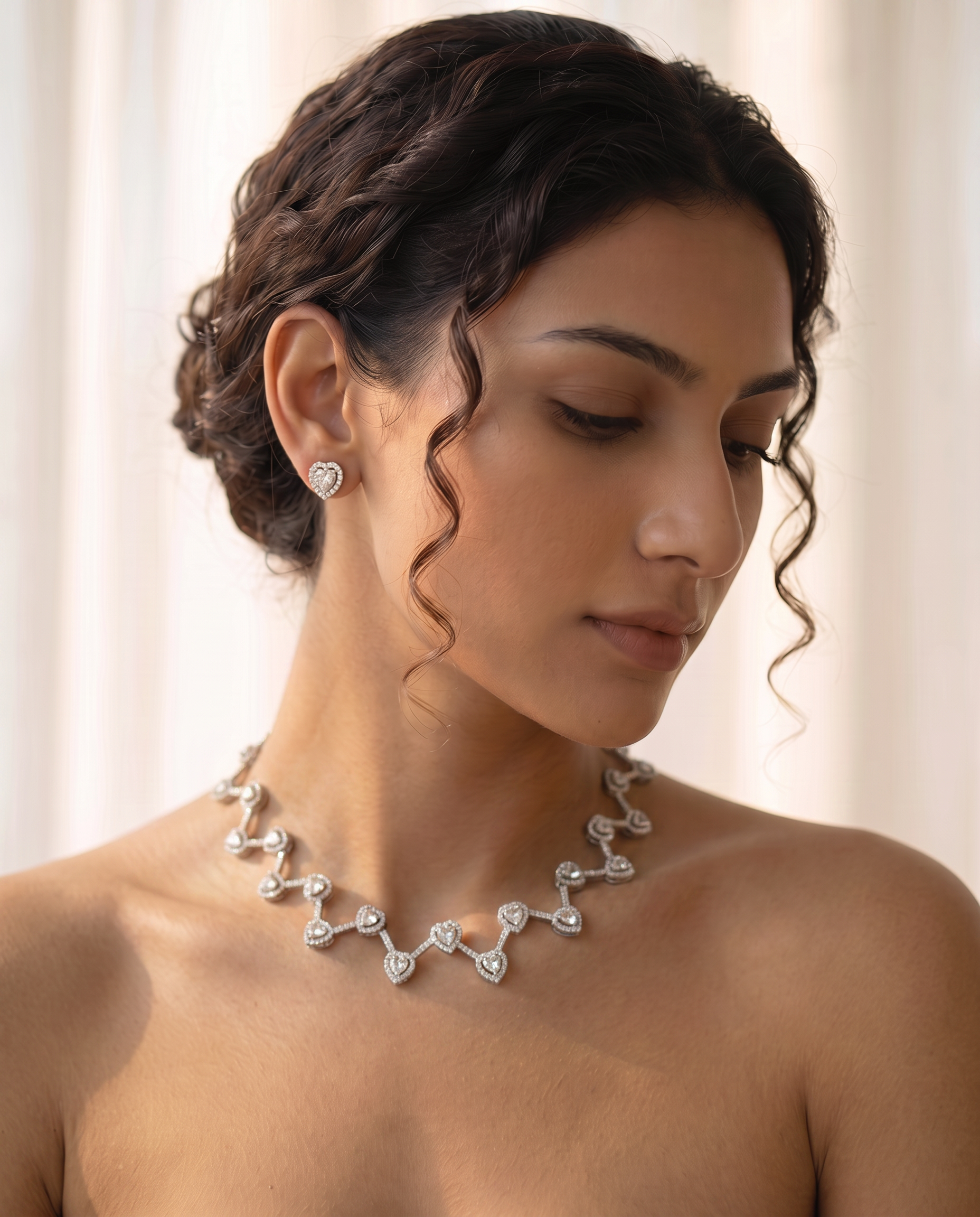 Celeste Heart Diamond Look Necklace Set – Timeless Elegance