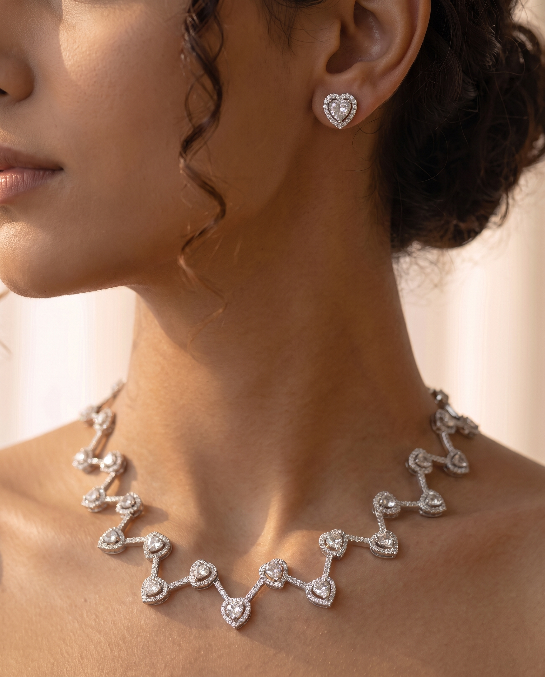 Celeste Heart Diamond Look Necklace Set – Timeless Elegance