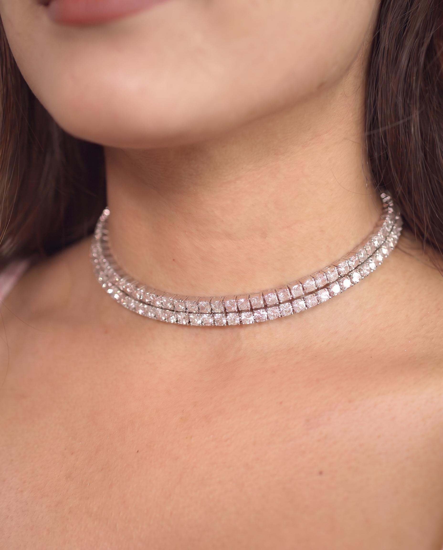 Double Layer Diamond Choker Necklace &amp; Stud Earrings Set
