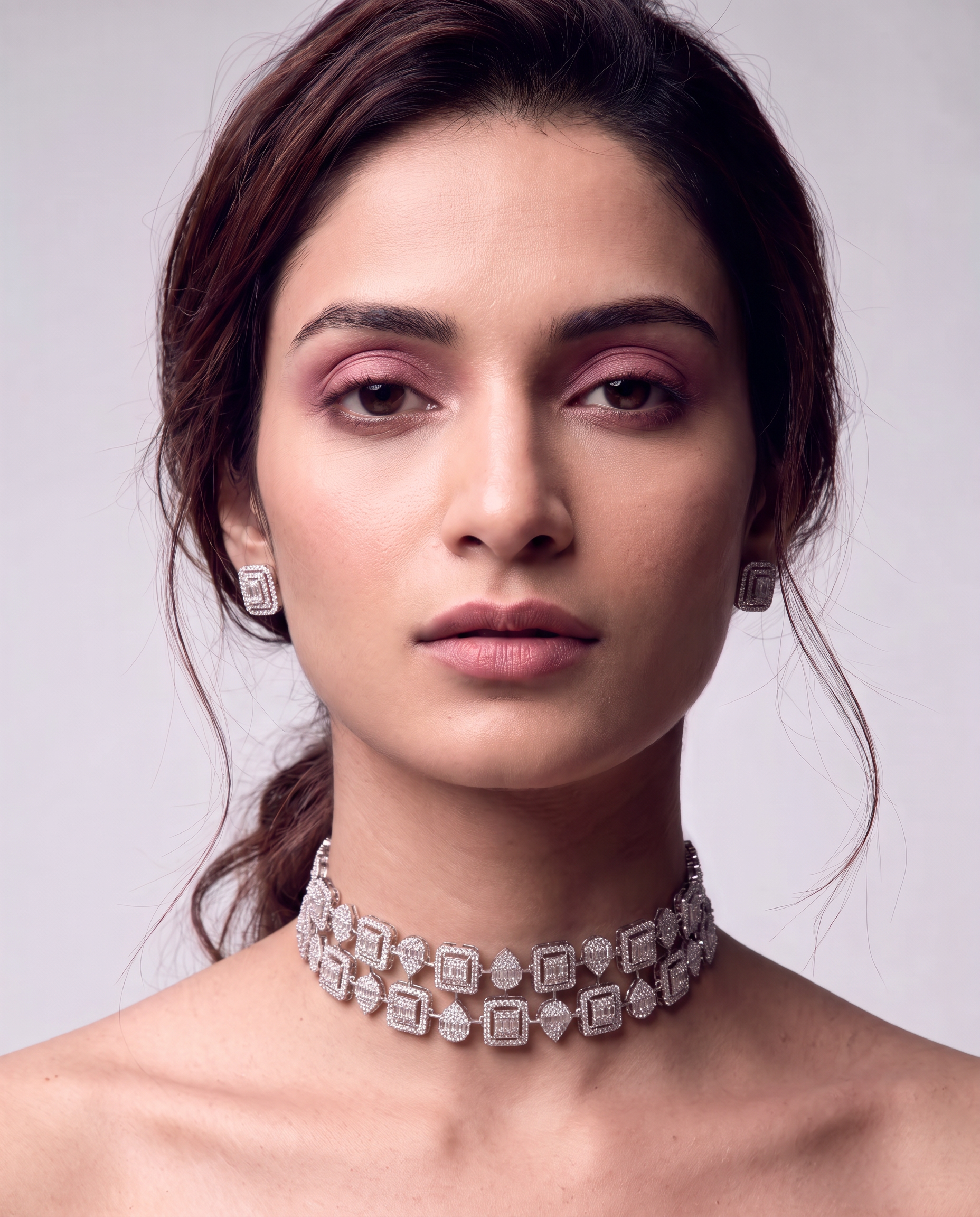 Geometric Halo Diamond Choker &amp; Earring Set