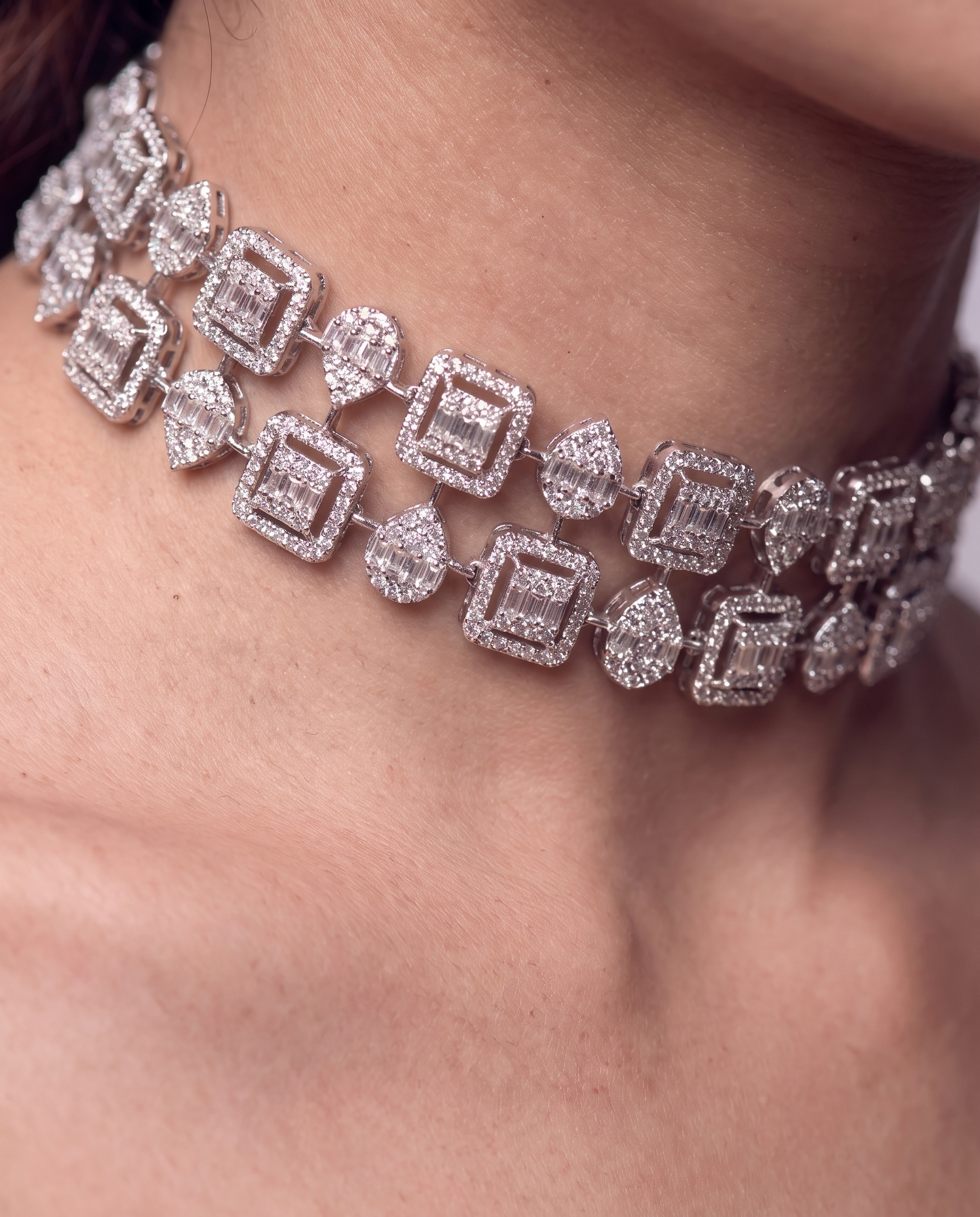 Geometric Halo Diamond Choker &amp; Earring Set