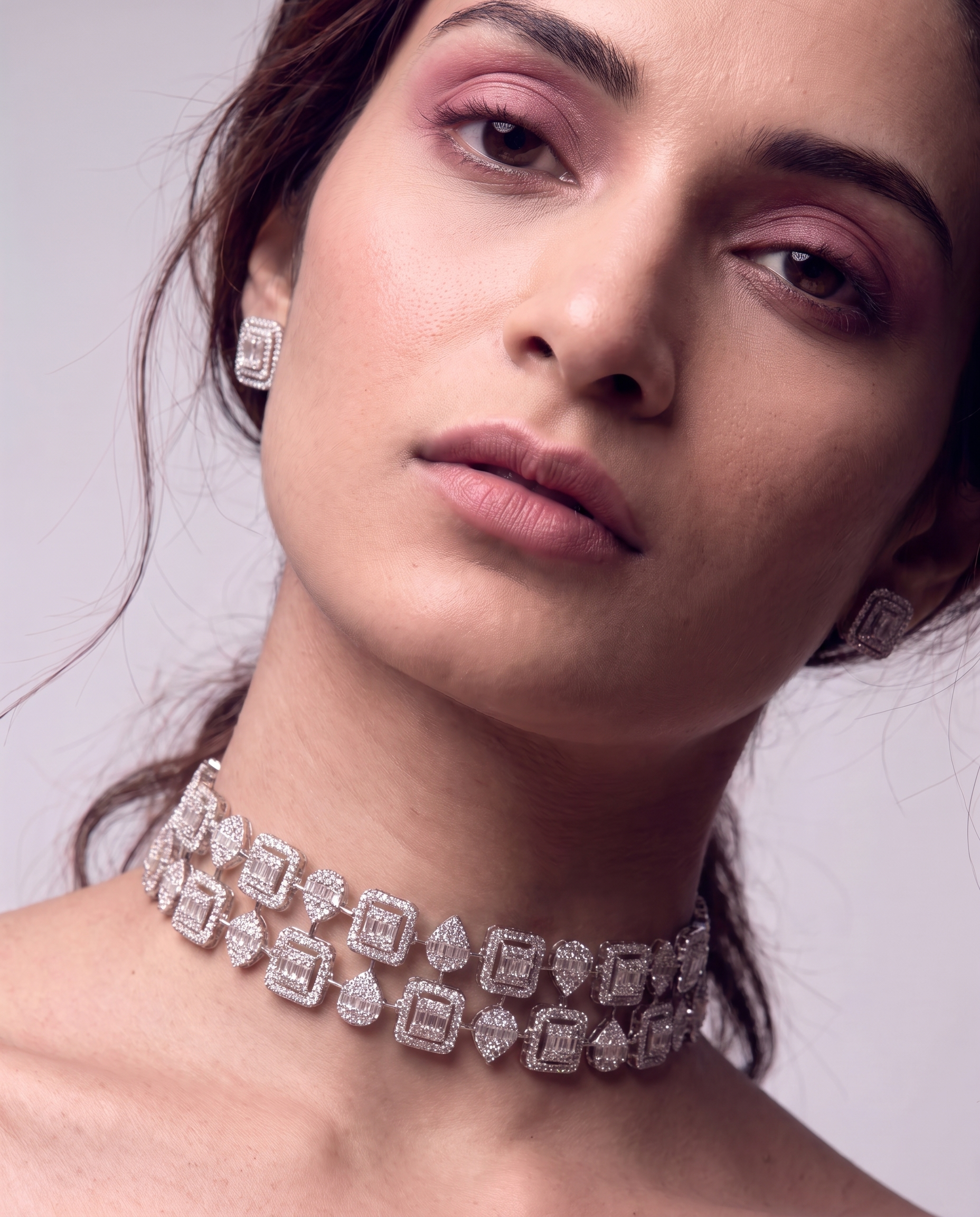 Geometric Halo Diamond Choker &amp; Earring Set