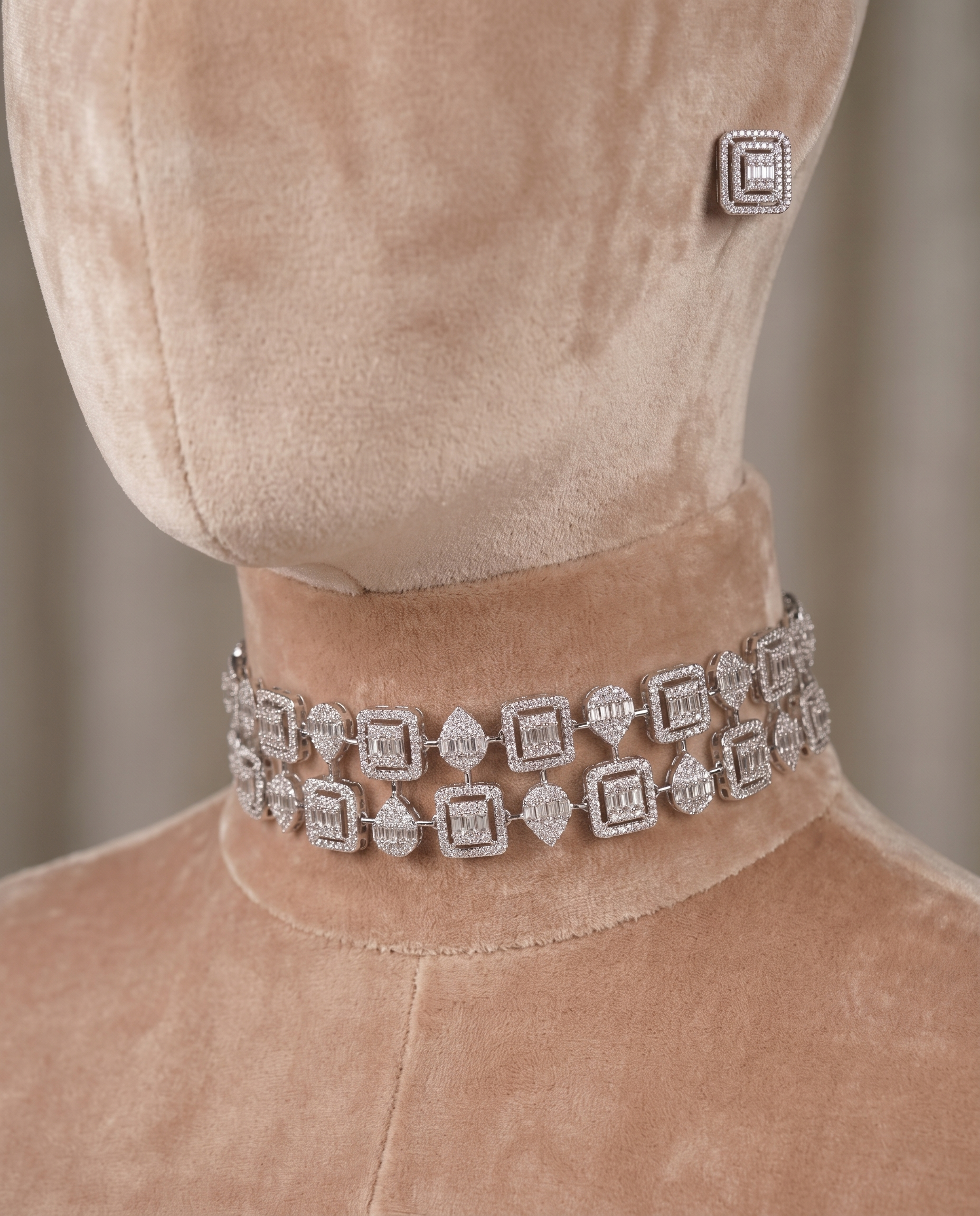 Geometric Halo Diamond Choker &amp; Earring Set