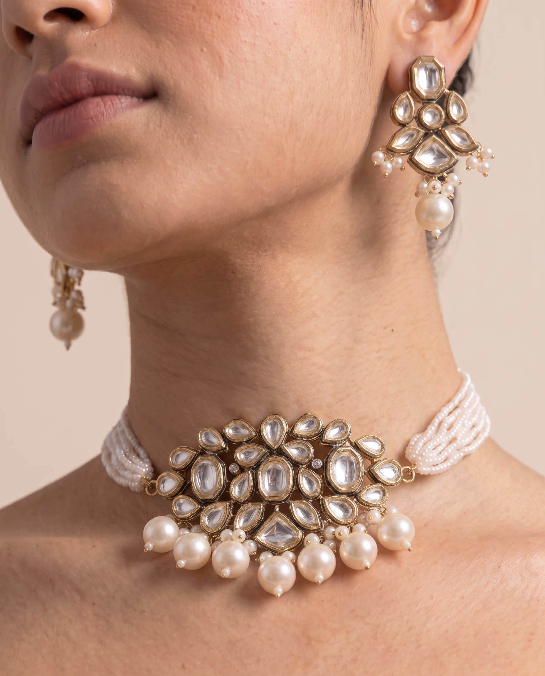 Gold-Plated Handcrafted Kundan & White Pearls Choker