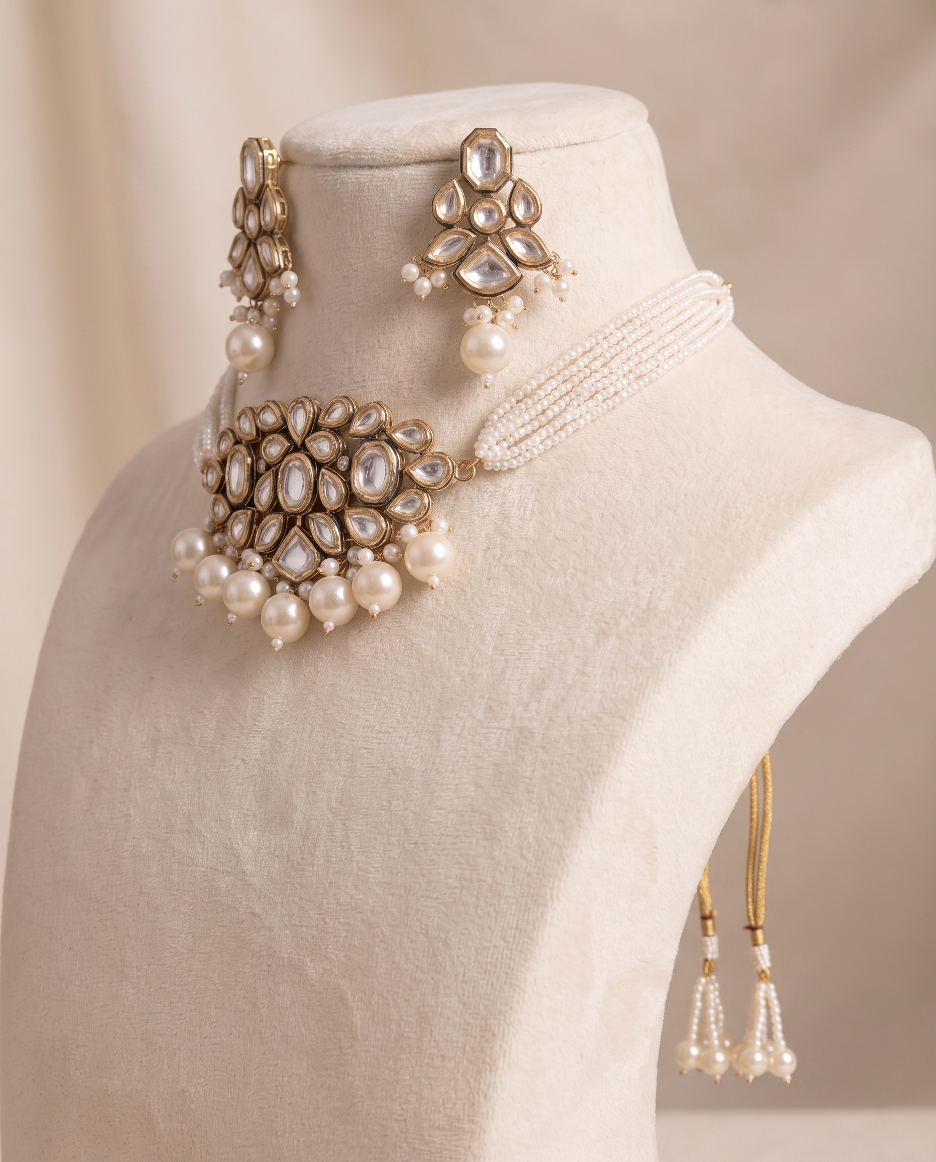 Gold-Plated Handcrafted Kundan & White Pearls Choker
