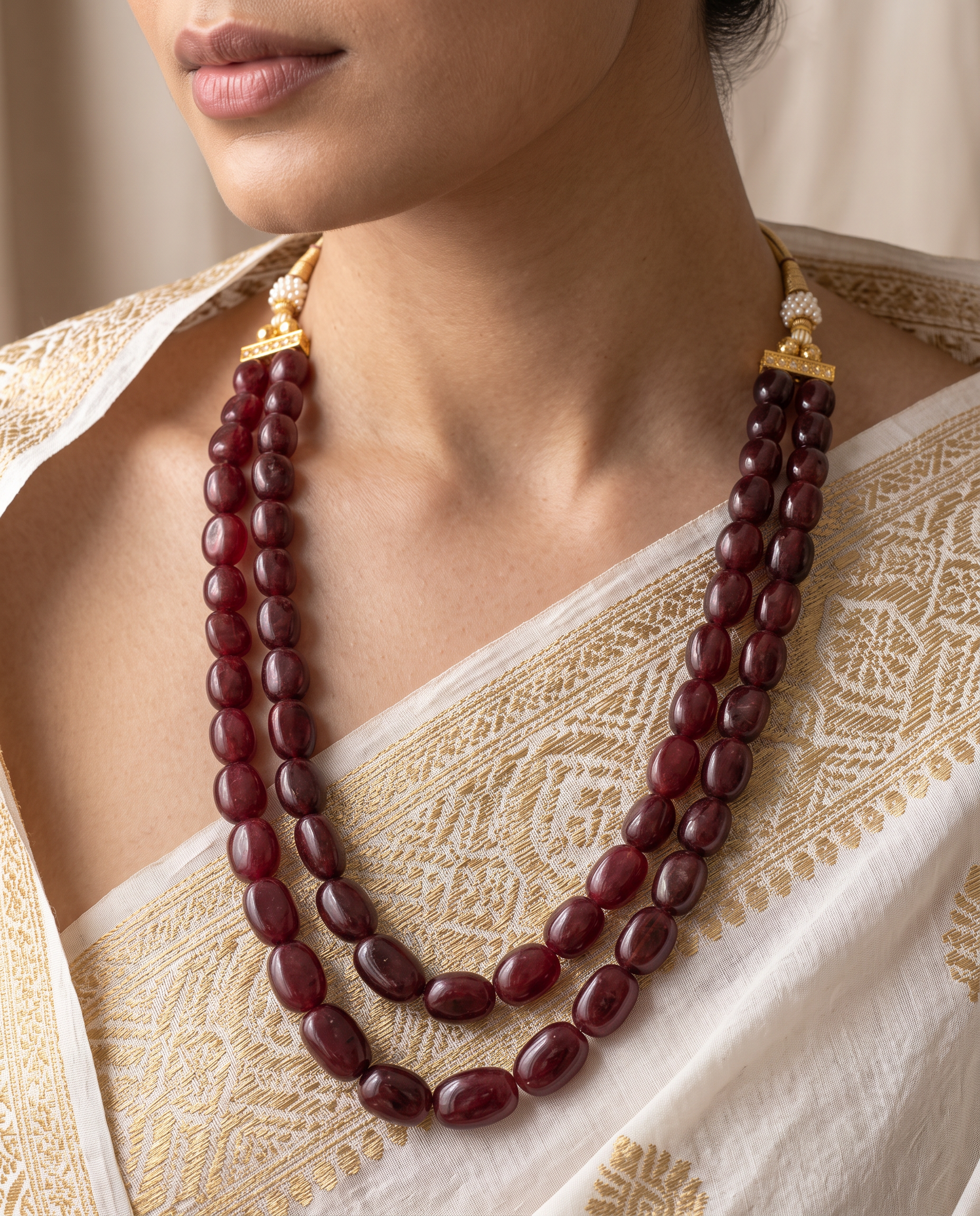 Deep Wine Double Strand Beaded Necklace – Timeless Ethnic Edit