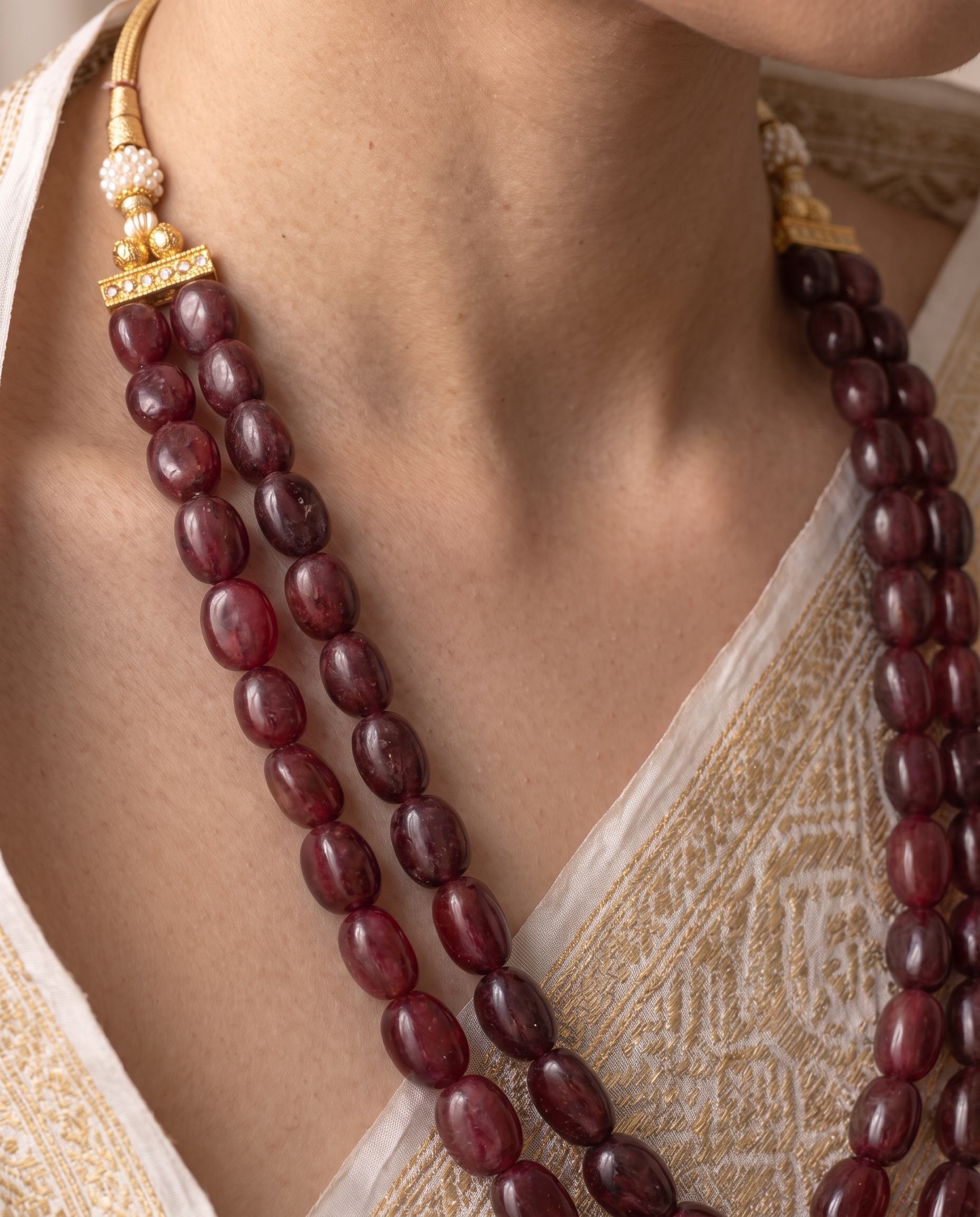 Deep Wine Double Strand Beaded Necklace – Timeless Ethnic Edit