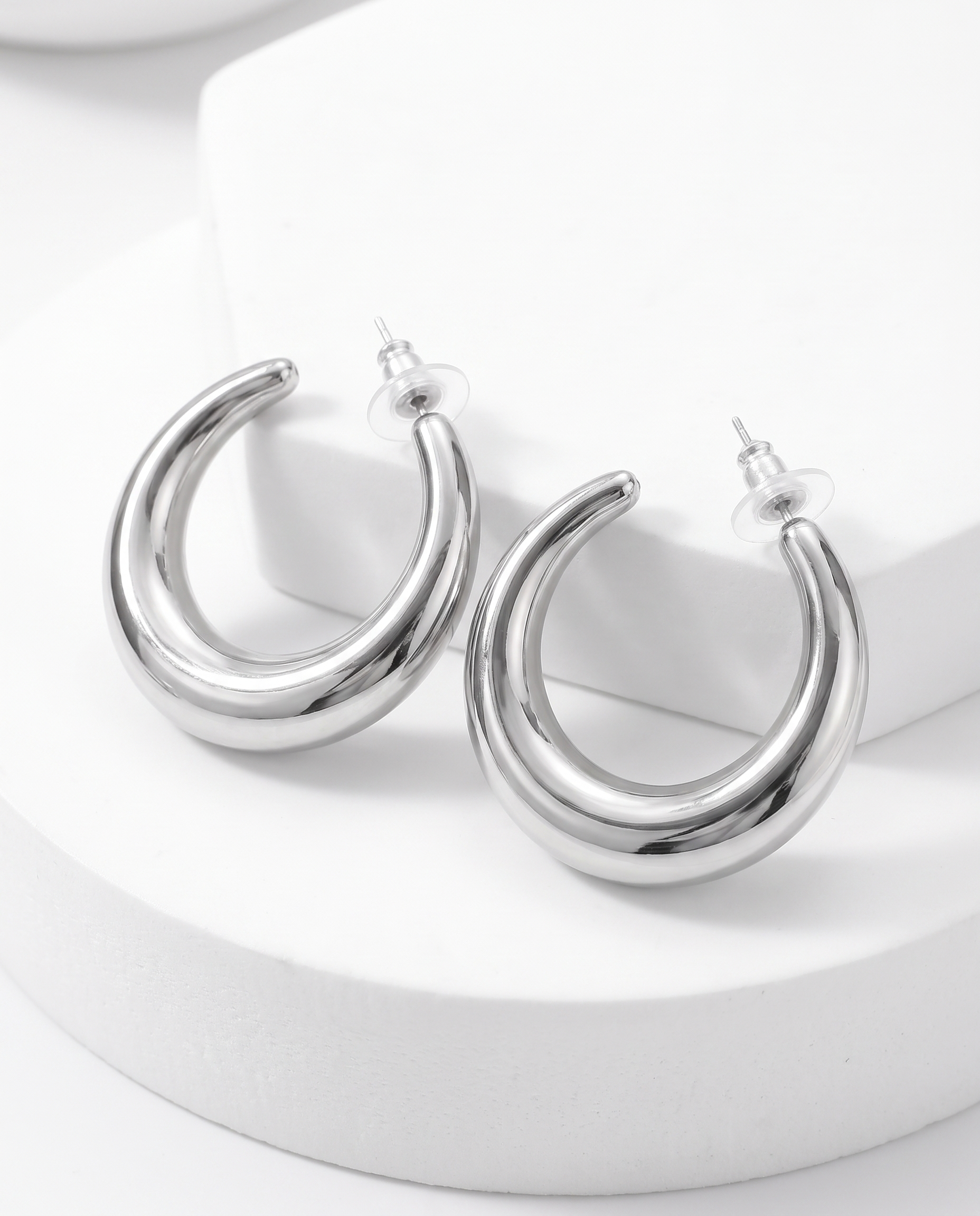 Silver-Plated Chunky Big Hoop Bali Earrings for Women Tapered Dome Design, Large Statement Hoops, Daily Party Wear Fashion Jewellery