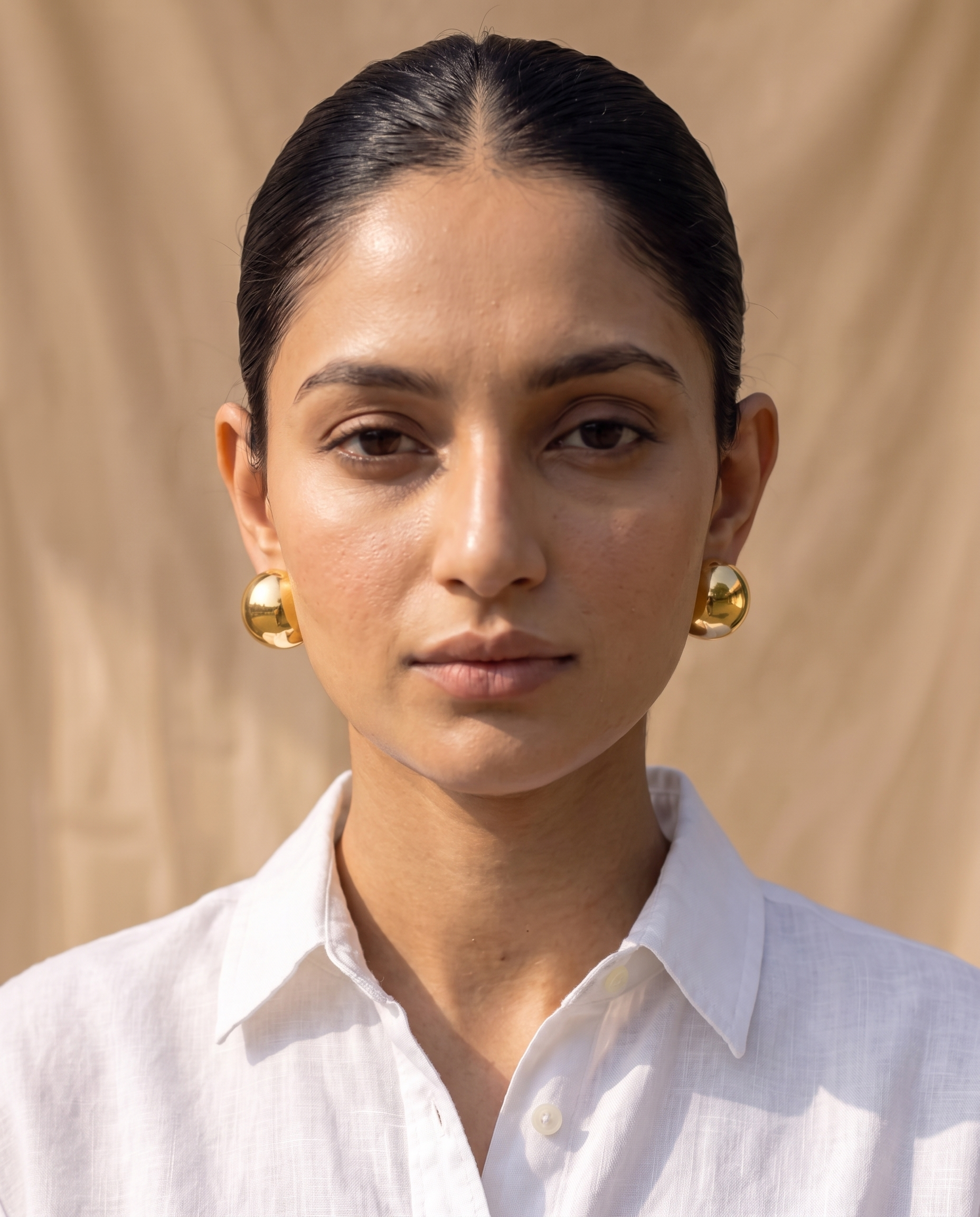 Gold-Plated Round Dome Stud Earrings for Women Big Half Ball Studs, High Shine Minimalist Party Daily Wear Fashion Jewellery