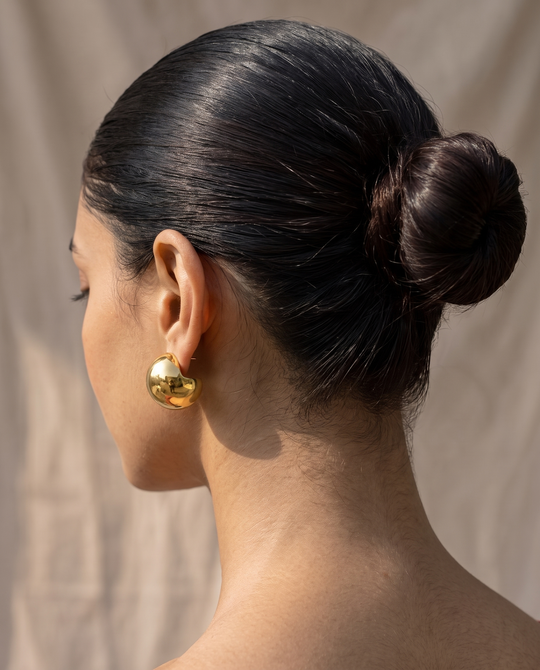 Gold-Plated Round Dome Stud Earrings for Women Big Half Ball Studs, High Shine Minimalist Party Daily Wear Fashion Jewellery