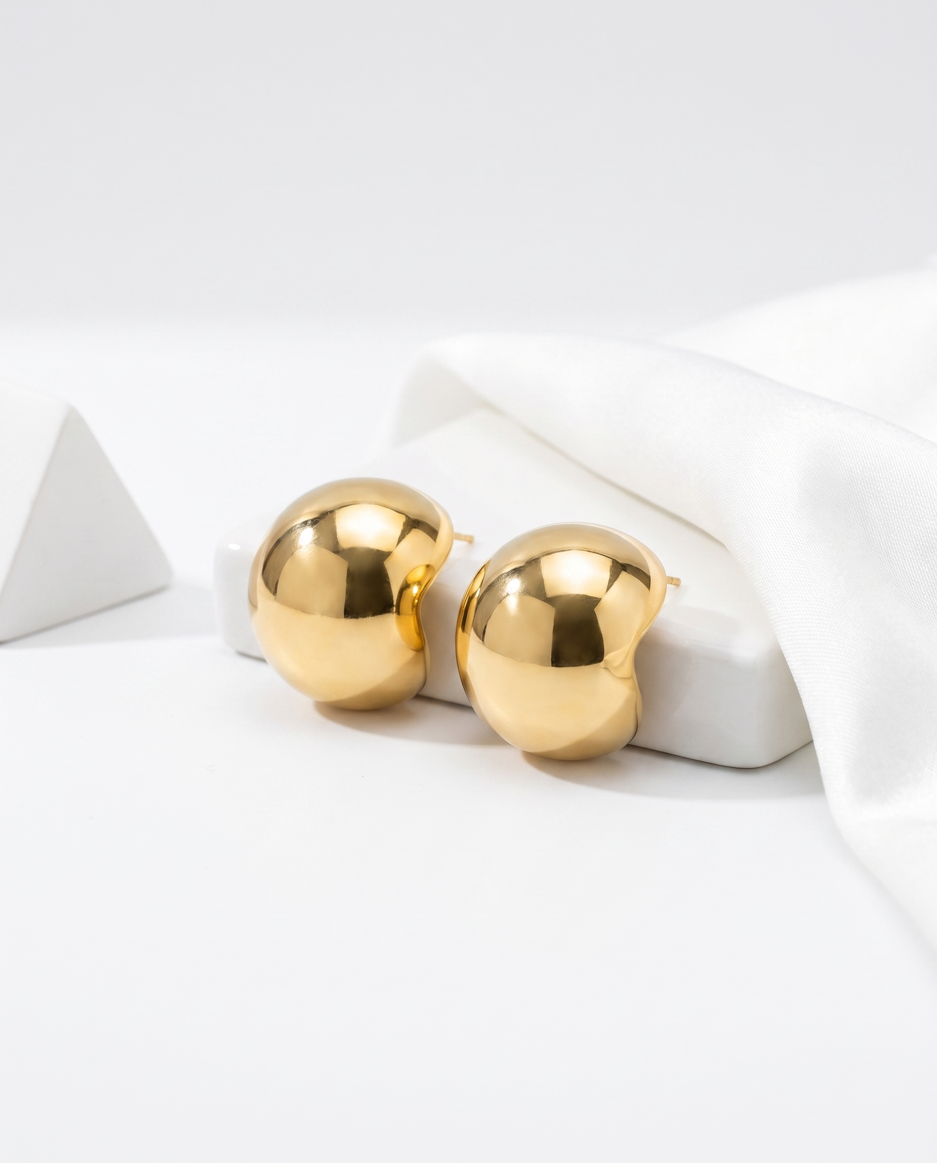 Gold-Plated Round Dome Stud Earrings for Women Big Half Ball Studs, High Shine Minimalist Party Daily Wear Fashion Jewellery